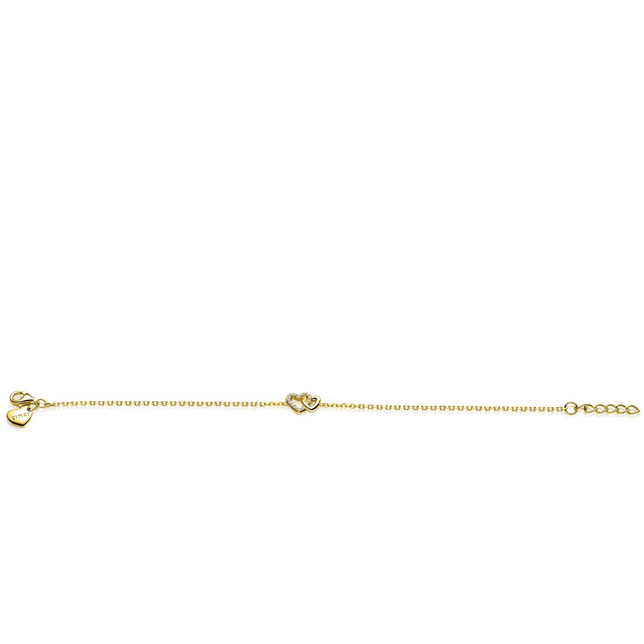 ZINZI gold plated zilveren armband met verbonden hartjes, witte zirkonia's 17-19cm - ZIA2493Y