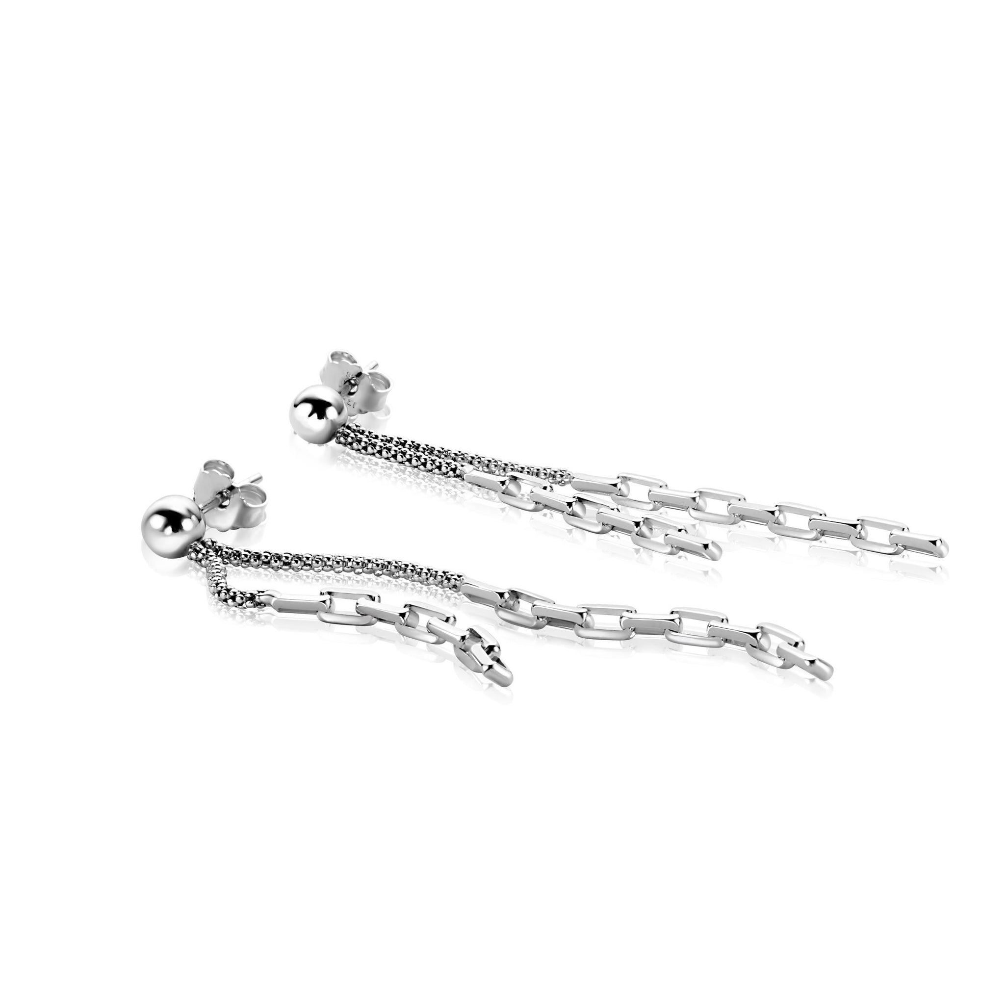 ZINZI zilveren multi-look oorstekers met bungelende paperclip schakels 65mm ZIO2709 - PansiteNederland.nl