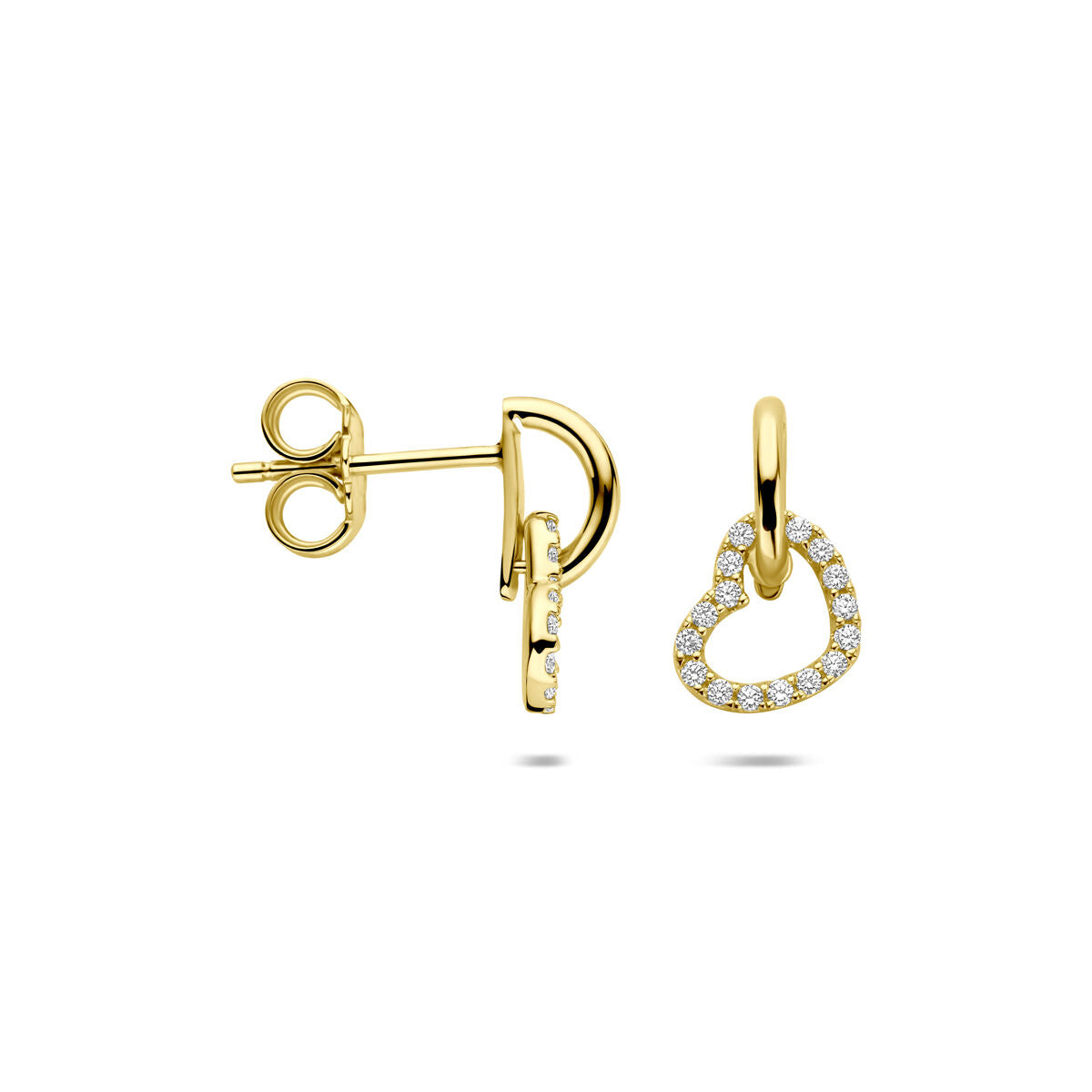Fantasy Collection Hangende oorbellen hartje zirkonia 12 mm 14K geelgoud