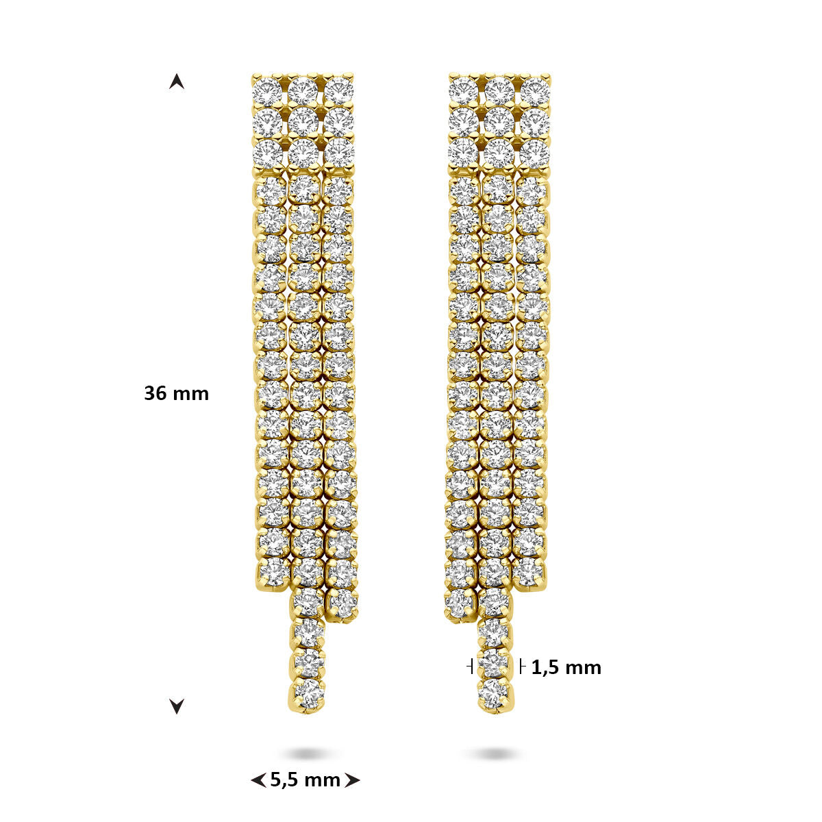 Zilveren vergulde geel oorhangers zirkonia 36 mm 1 micron - 2104124
