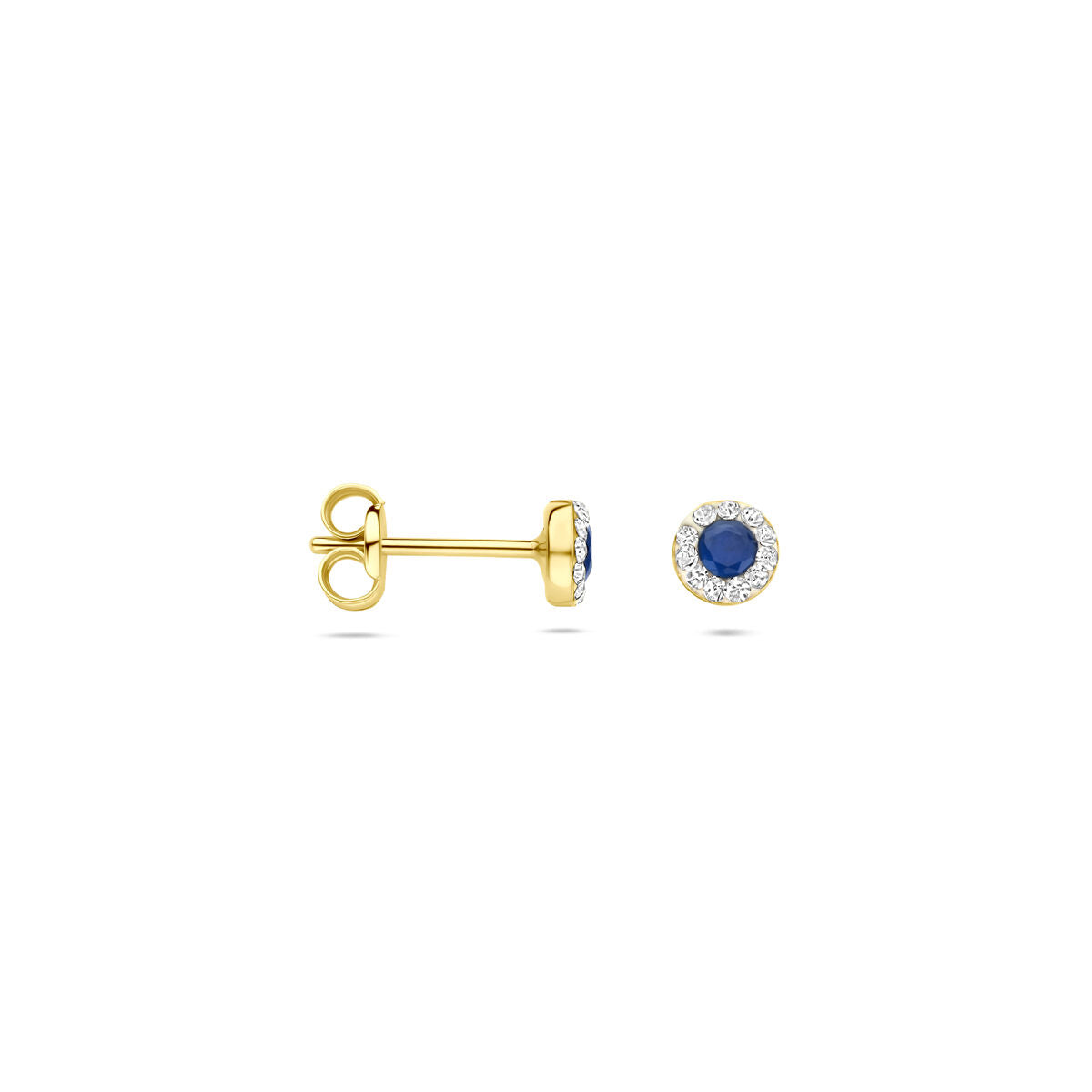 Fantasy Collection Oorbellen synth. swarovski en saffier 4,5 mm 14K geelgoud