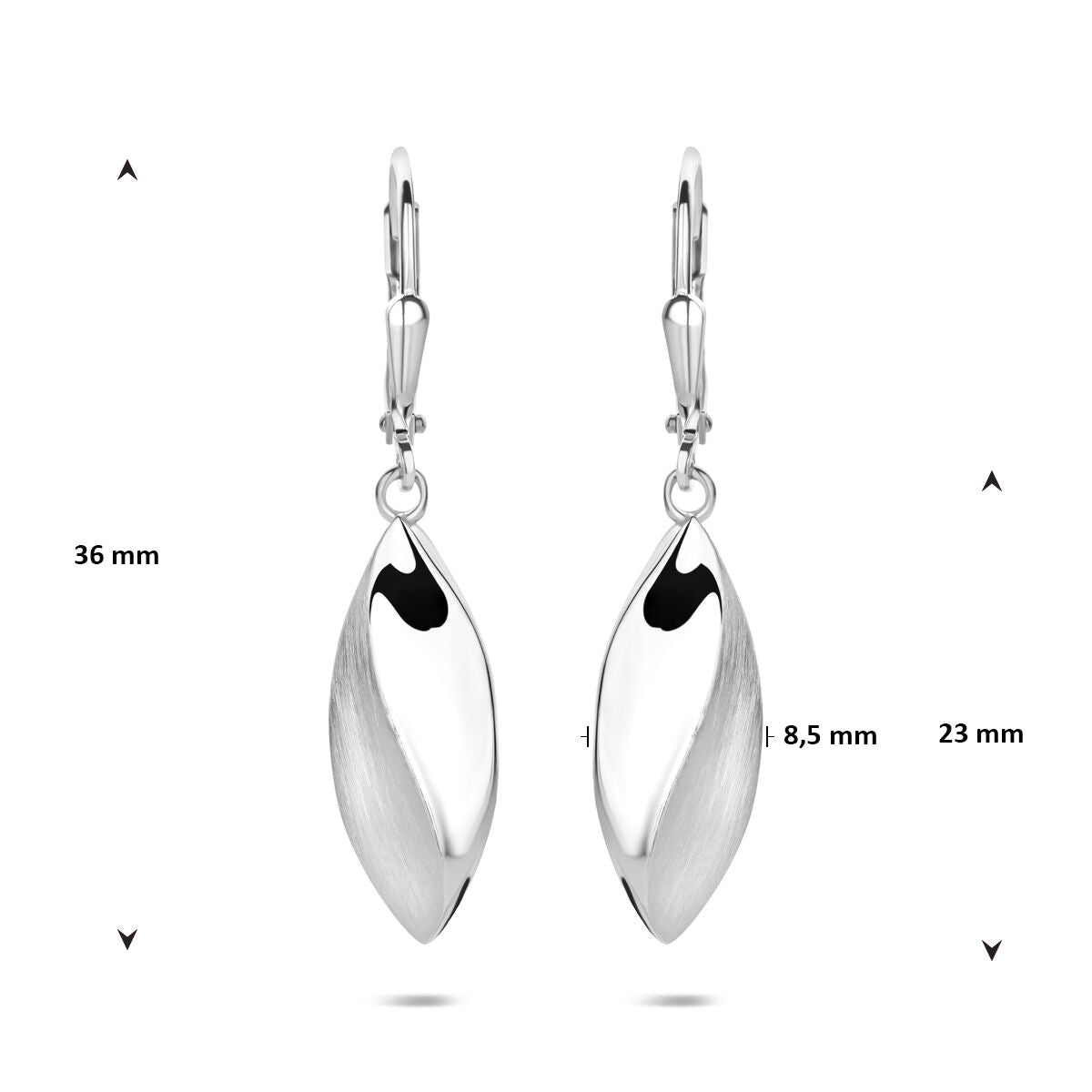 Fantasy Collection Hangende oorbellen brisure haak poli/mat 36 mm zilver