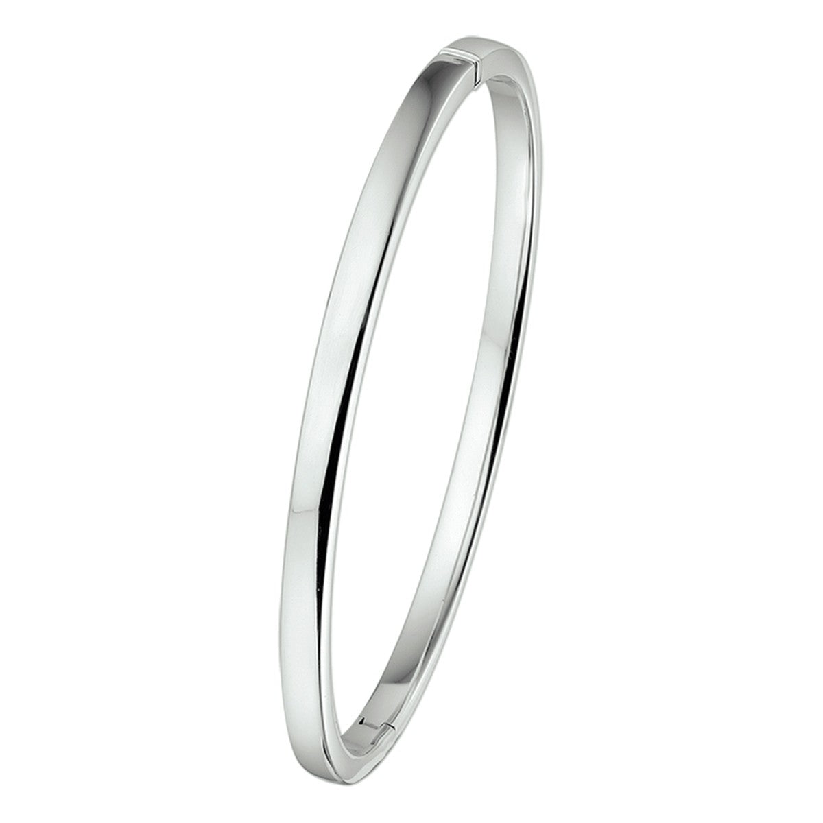 Fantasy Collection Bangle scharnier vlakke buis 4 x 60 mm 14K witgoud
