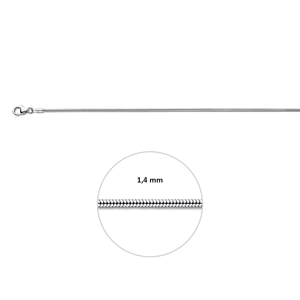 Slang rond 1,4 mm 14K witgoud