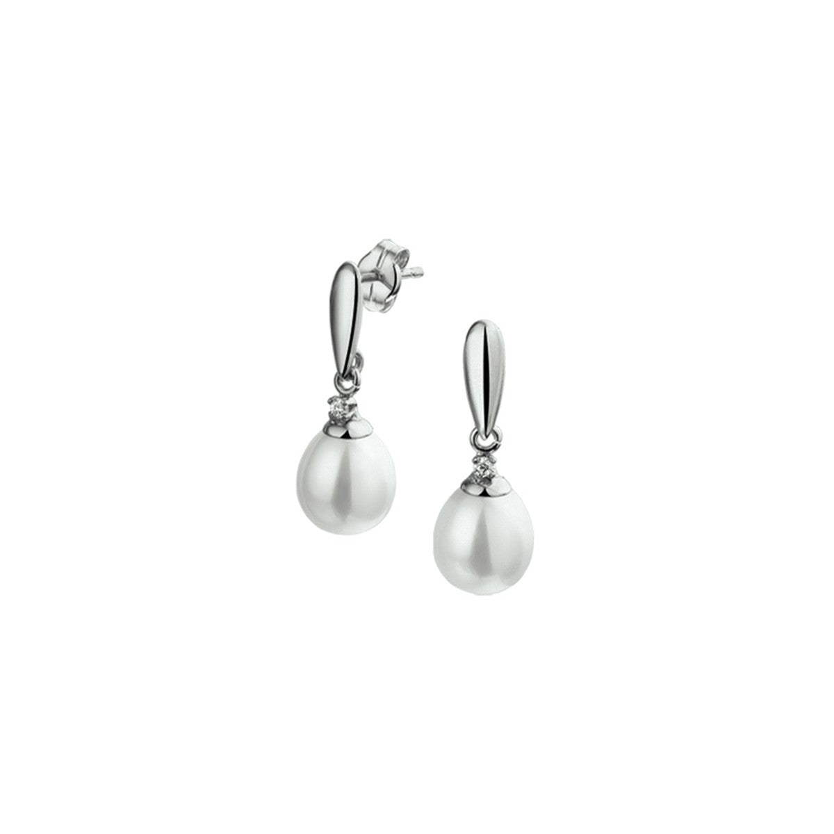 Fantasy Collection Hangende oorbellen parel en zirkonia 14K witgoud