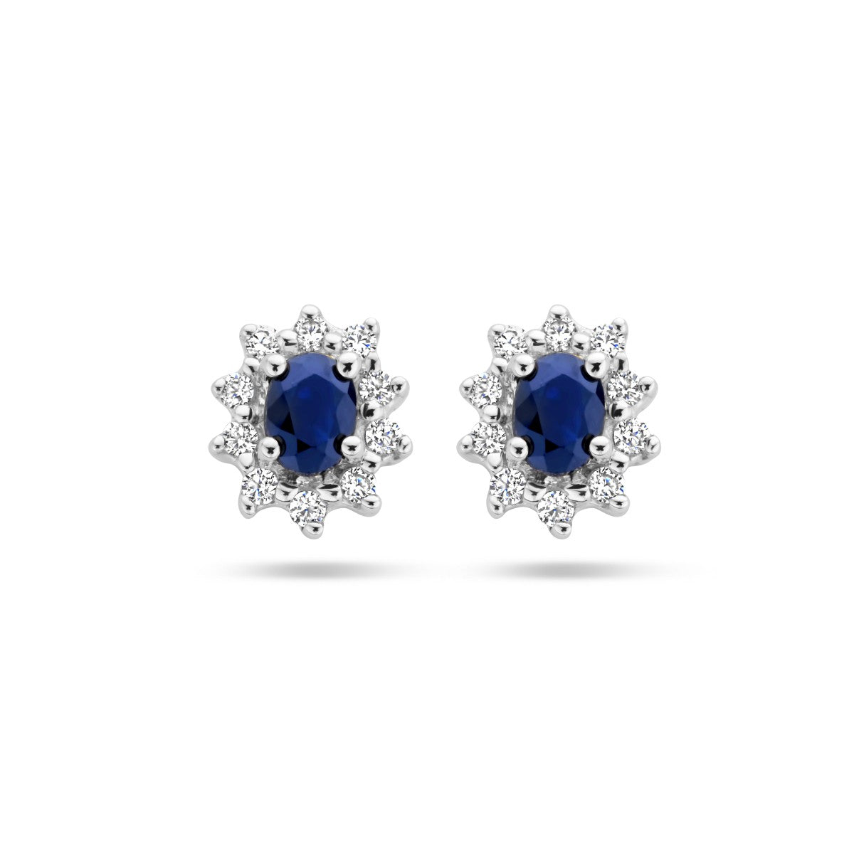 Fantasy Collection Oorbellen saffier en diamant 0.16ct (2x 0.08ct) h p1 14K witgoud