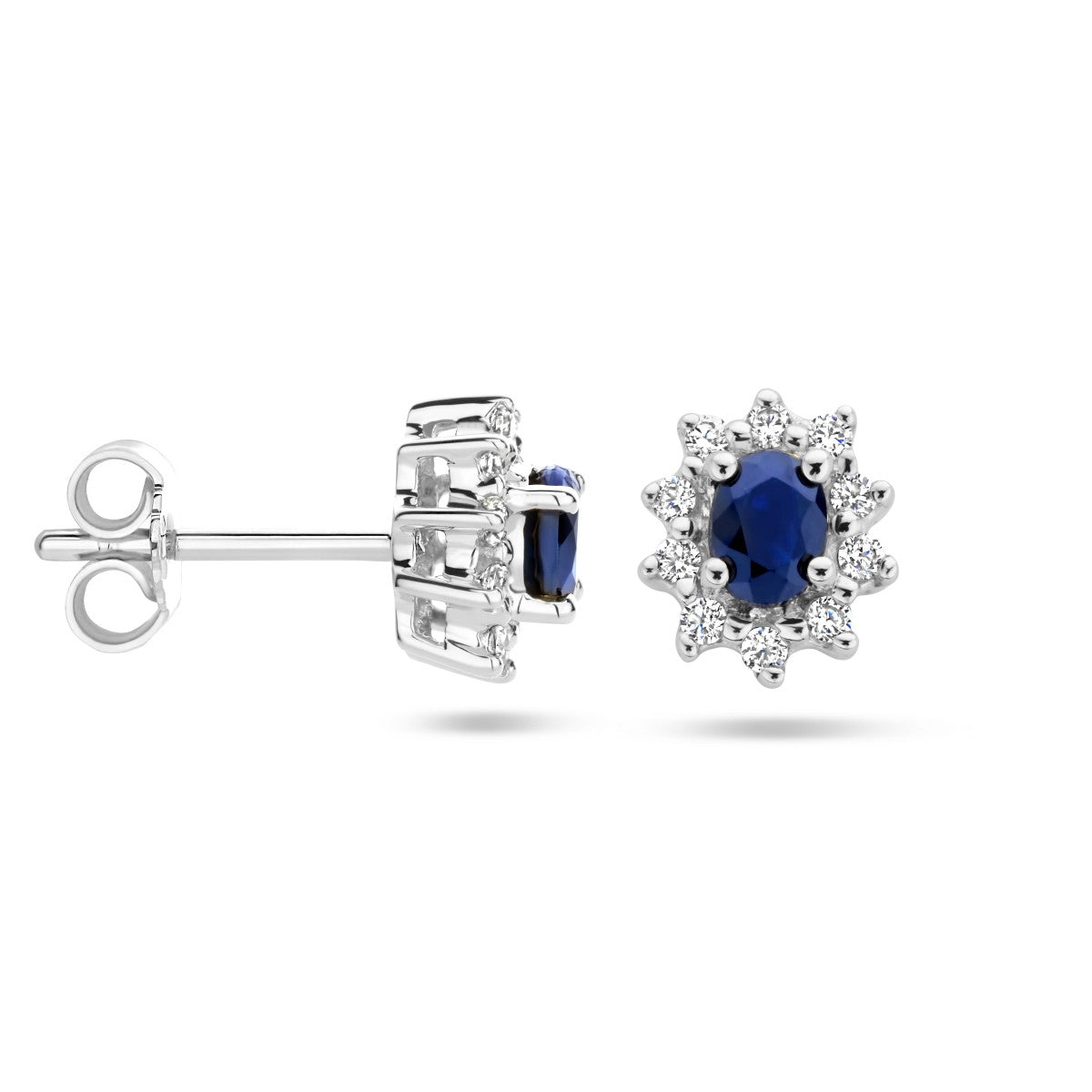 Fantasy Collection Oorbellen saffier en diamant 0.16ct (2x 0.08ct) h p1 14K witgoud