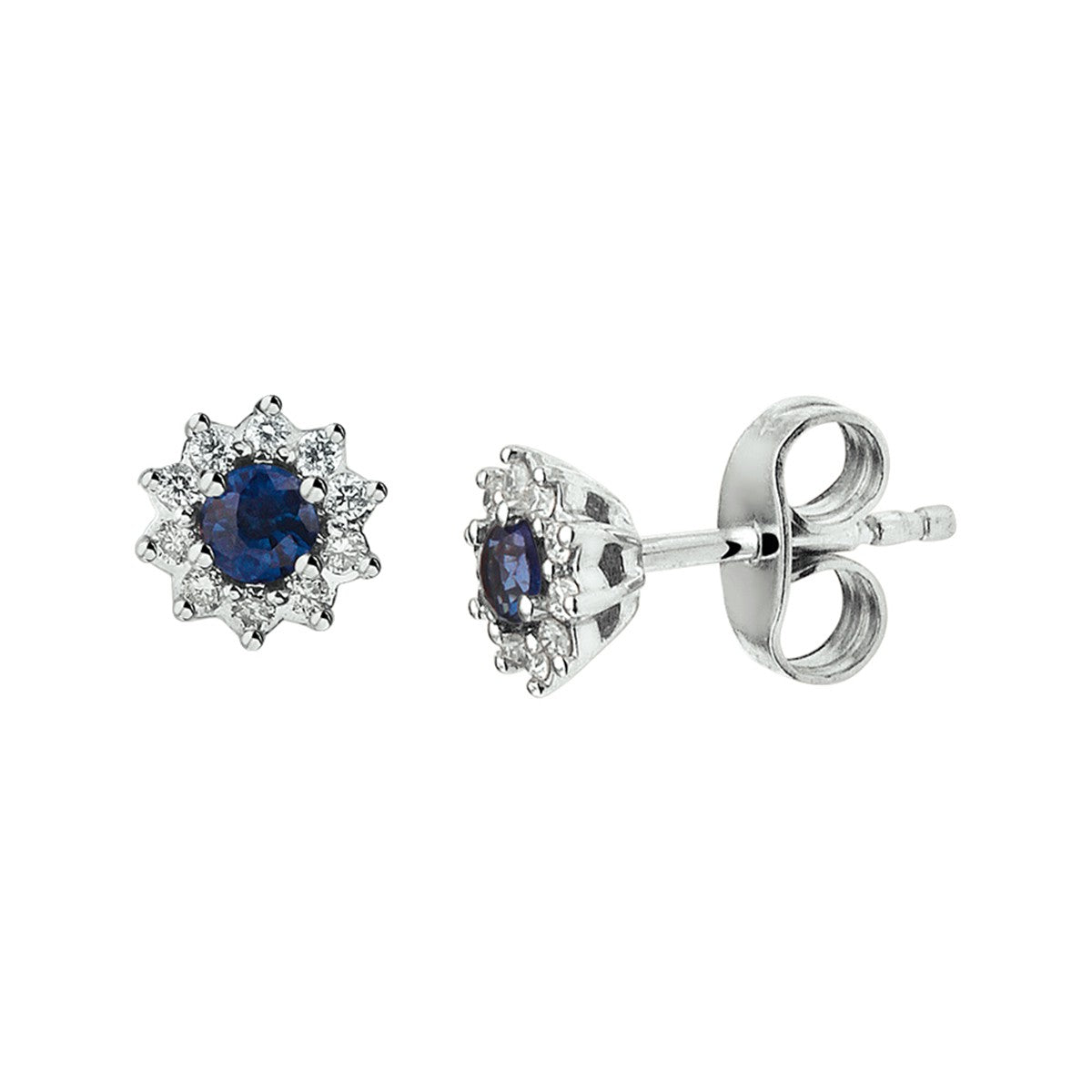 Fantasy Collection Oorbellen saffier en diamant 0.11ct (2x0.055ct) h p1 halo 14K witgoud - PSN4104524