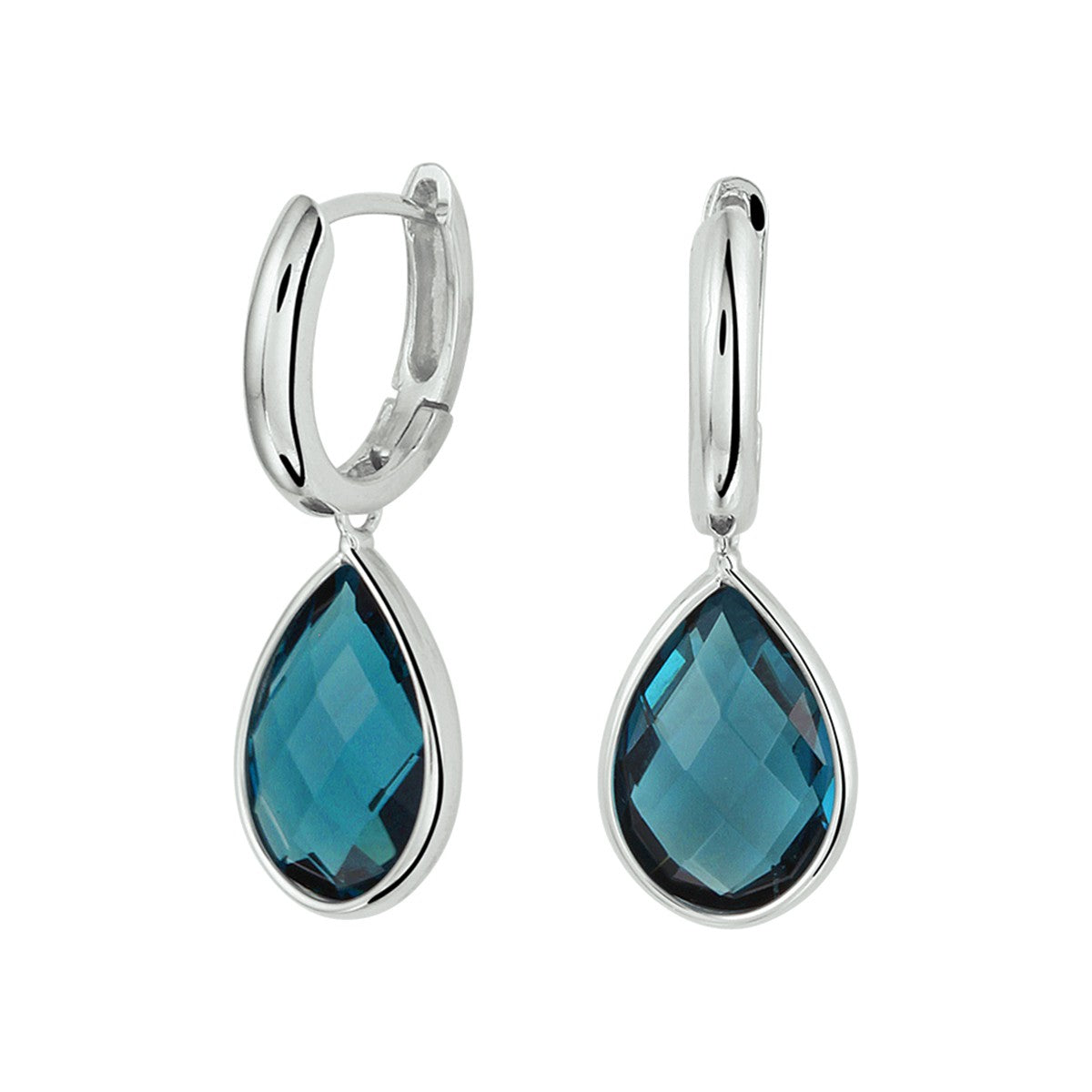 Fantasy Collection Oorbellen london blue kwarts 26 mm 14K witgoud