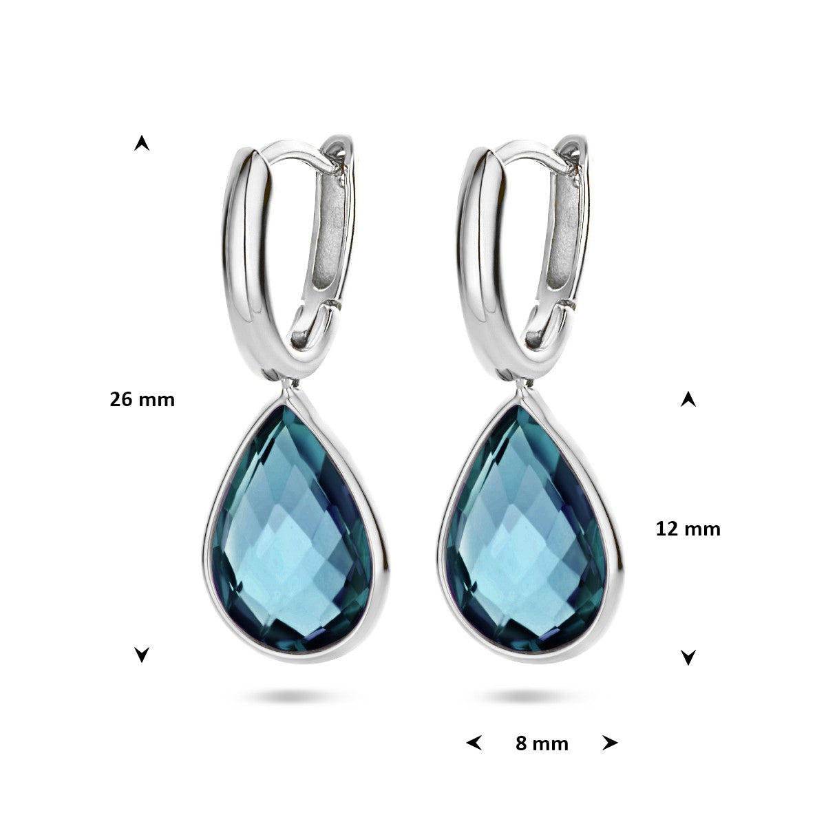 Oorbellen london blue kwarts 26 mm 14K witgoud