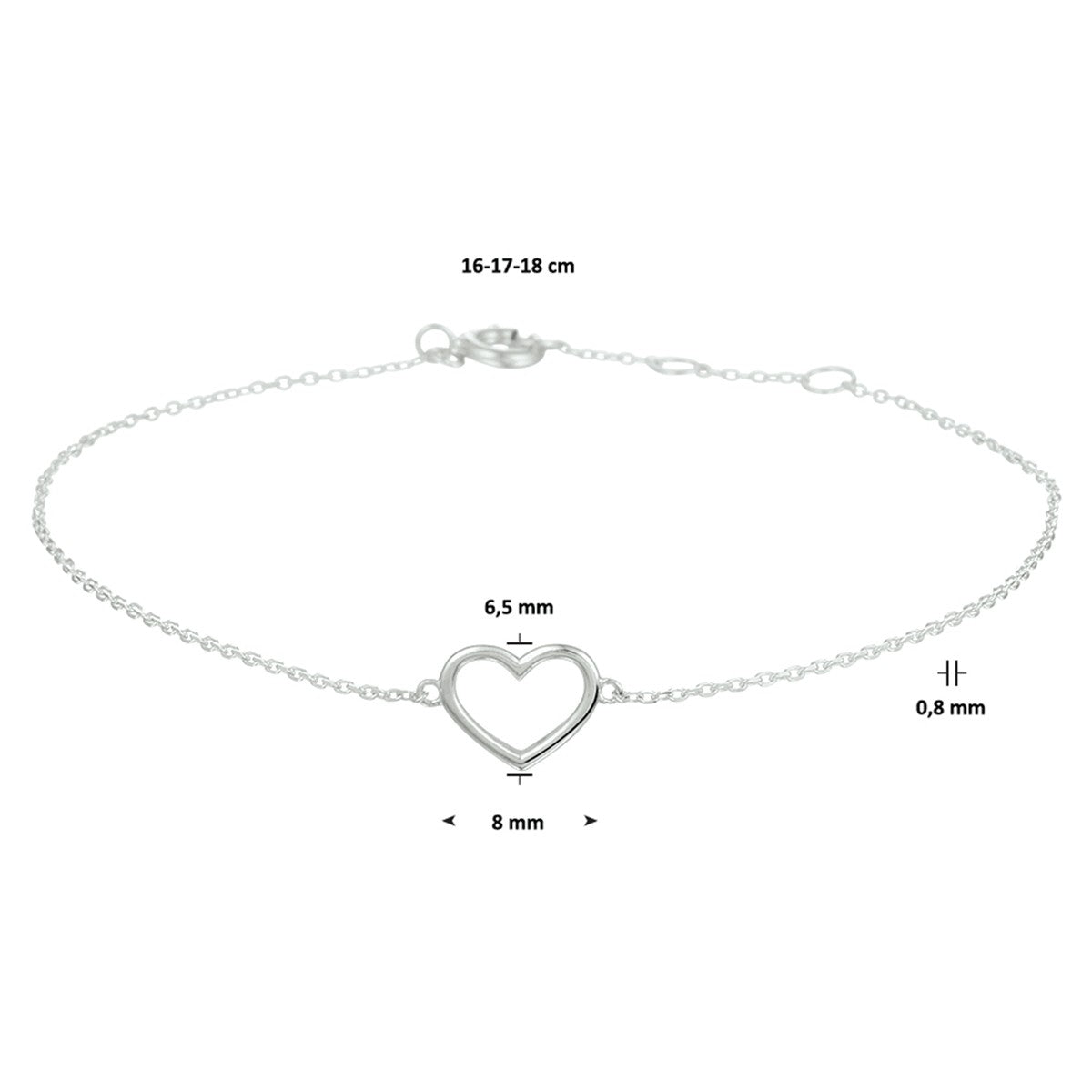 Fantasy Collection Armband hart 16 - 17 - 18 cm 14K witgoud