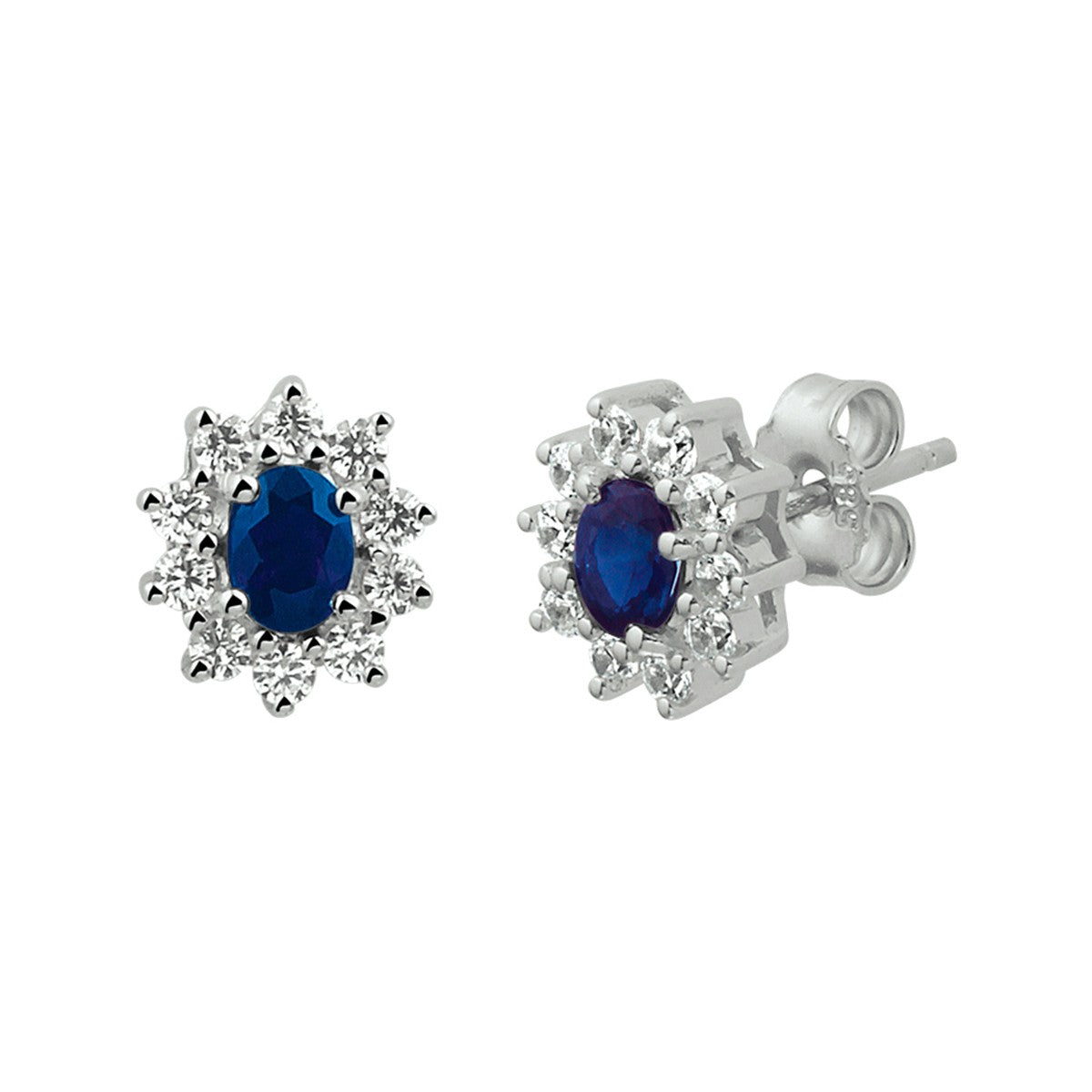Fantasy Collection Oorbellen saffier en zirkonia halo 14K witgoud