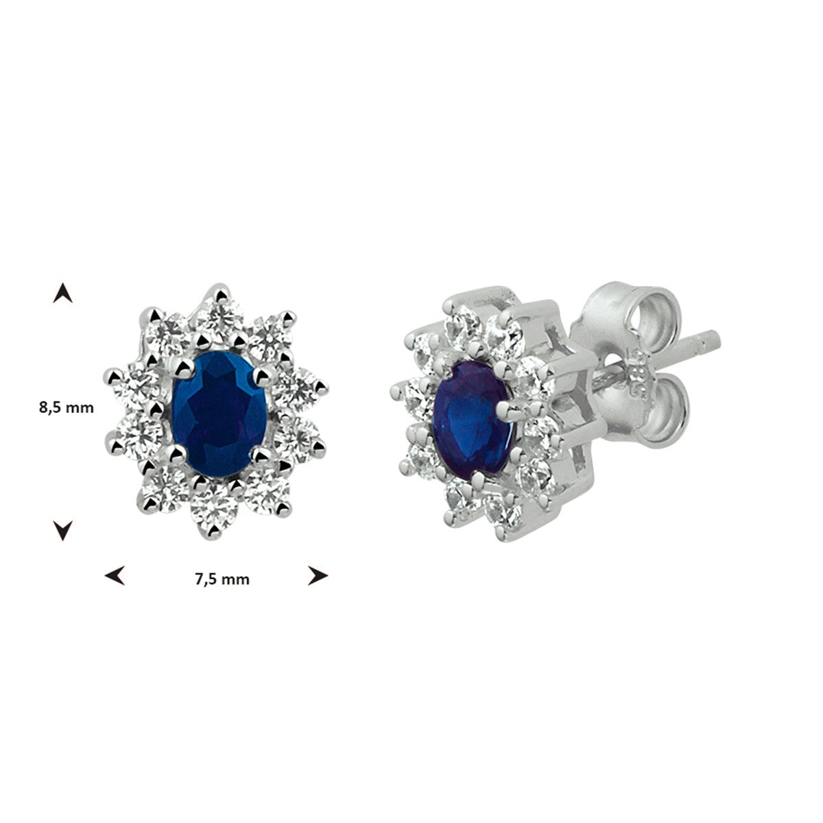 Fantasy Collection Oorbellen saffier en zirkonia halo 14K witgoud