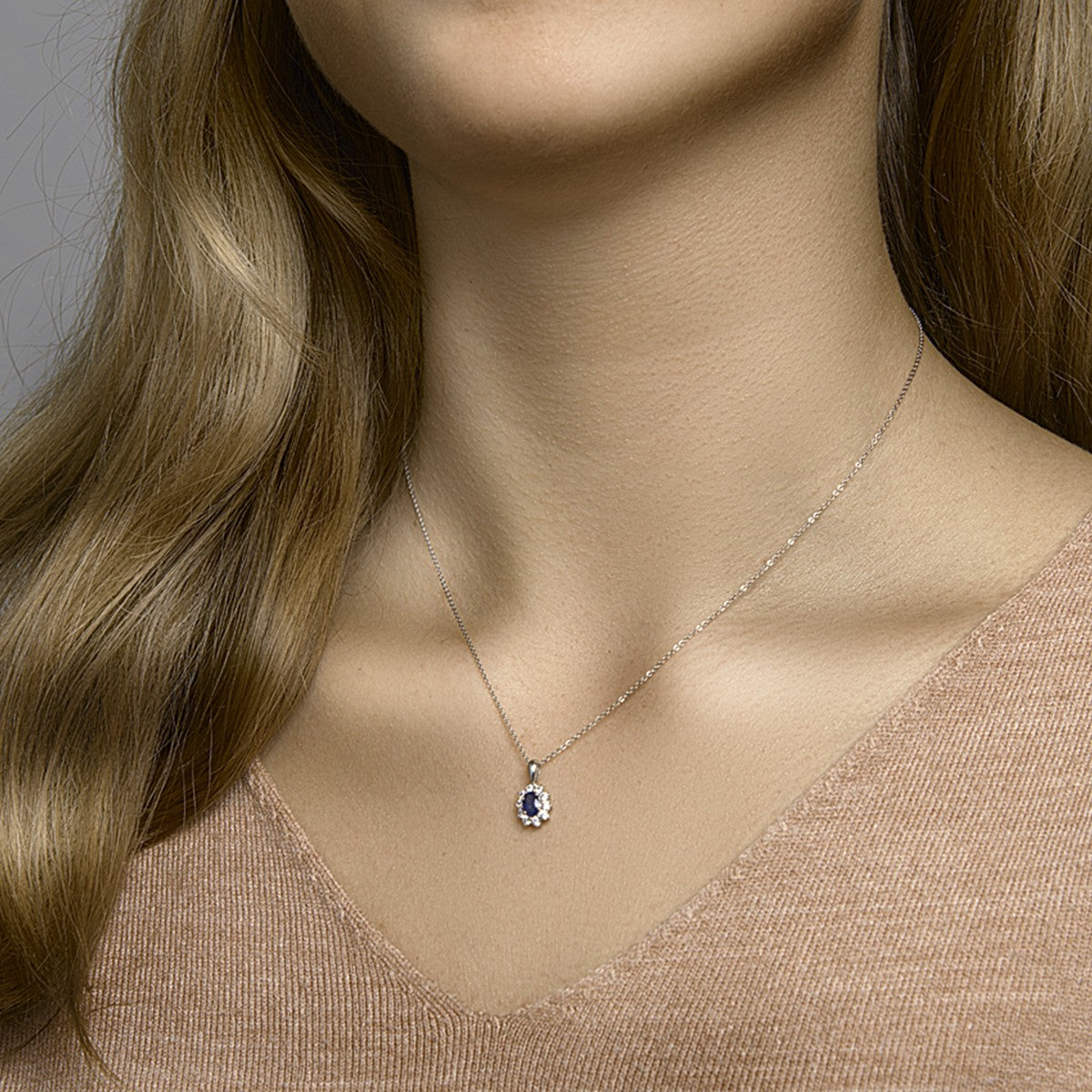 Fantasy Collection Hanger saffier en zirkonia halo 14K witgoud