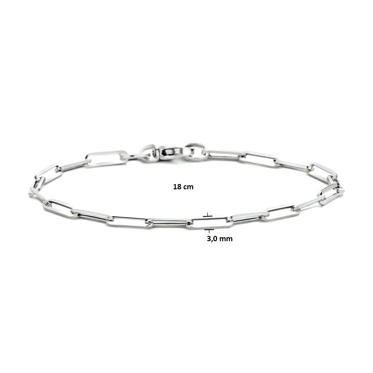 Fantasy Collection Armband paperclip vierkante buis 3,0 mm 18 cm 14K witgoud