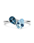 14K Witgouden Ring Trilogie London Blue Topaas, Blauw Topaas En Diamant 0.01Ct H P1 4105764 - PansiteNederland.nl