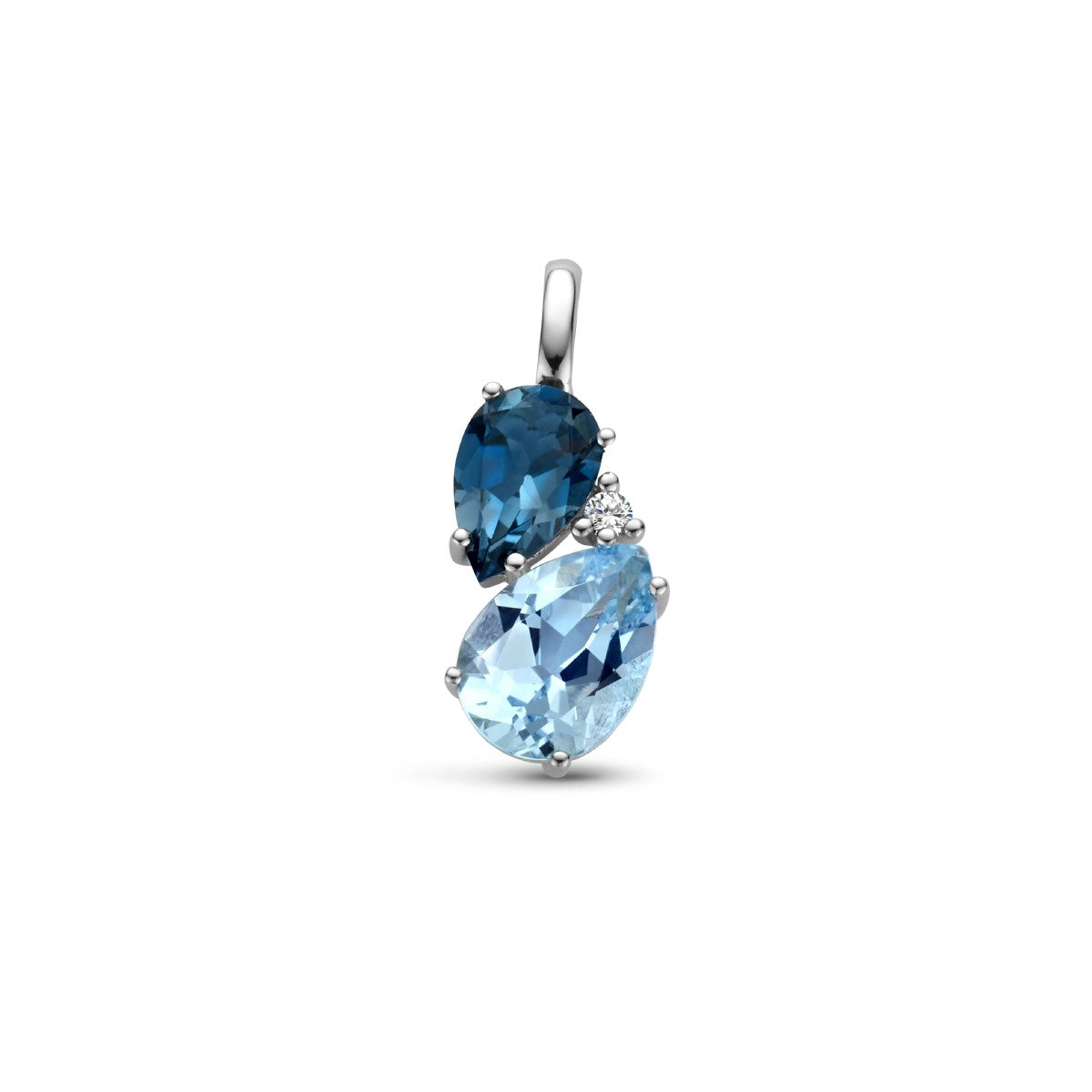 Fantasy Collection Hanger london blue topaas, blauw topaas en diamant 0.01ct h p1 14K witgoud