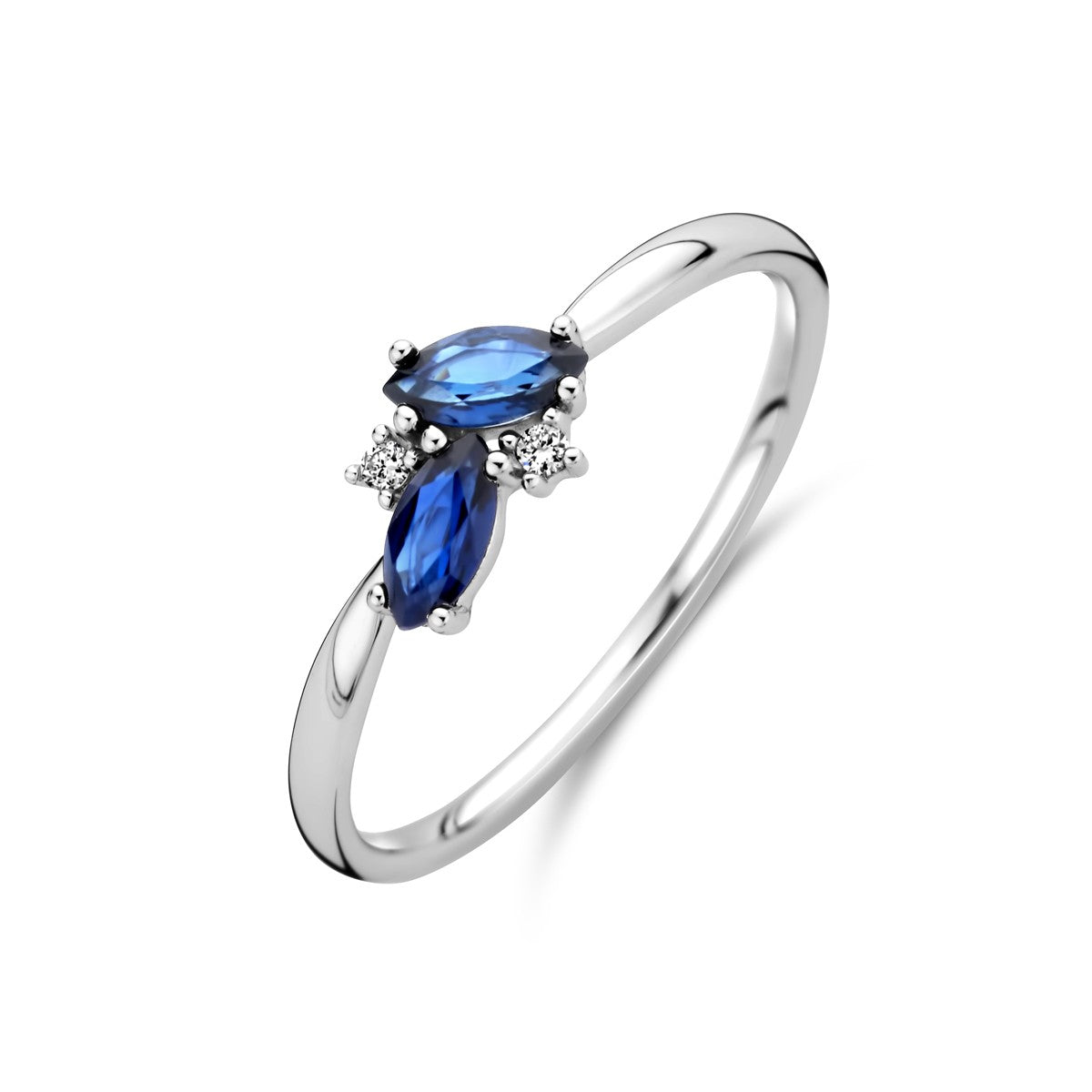 Fantasy Collection Ring saffier en diamant 0.02ct h p1 14K witgoud