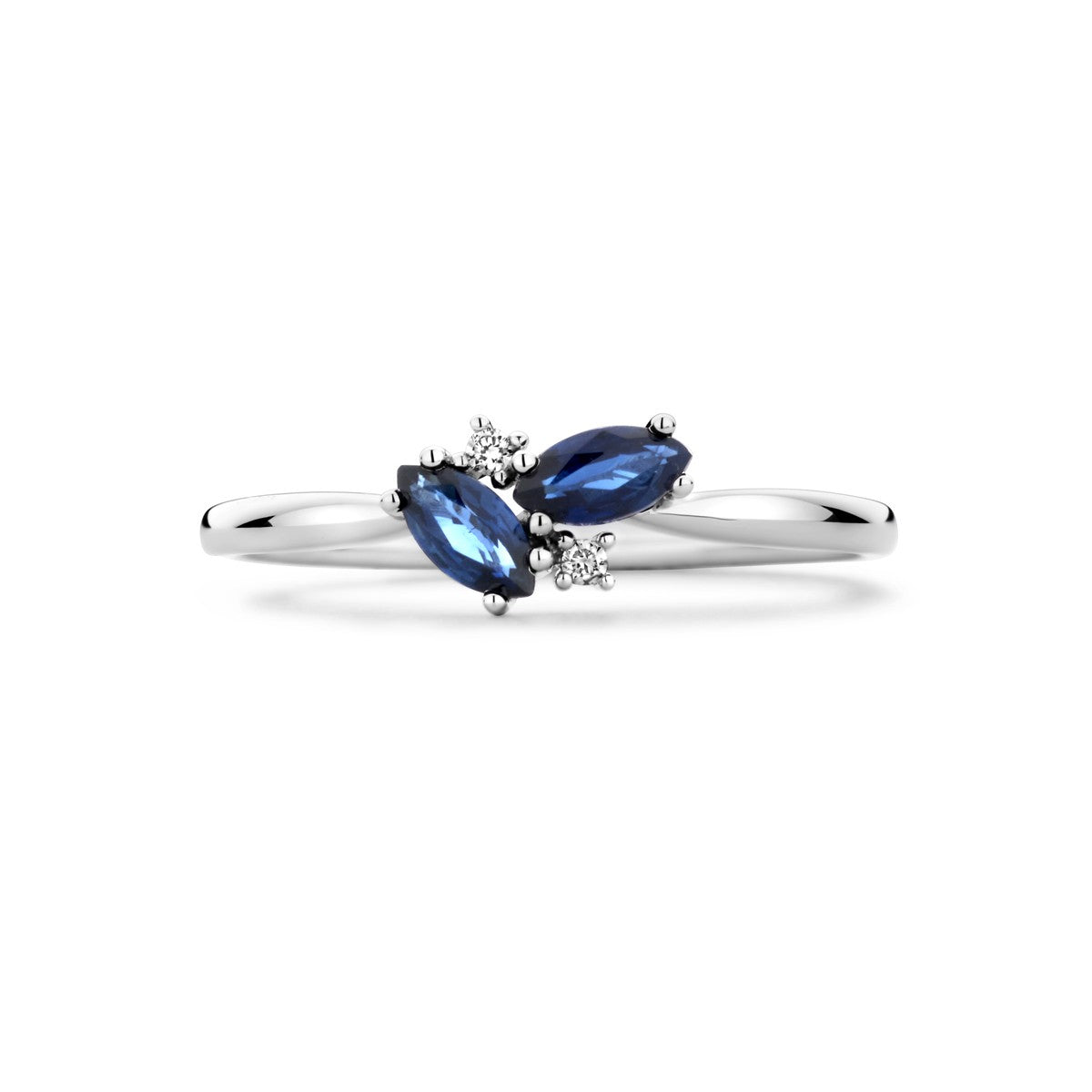 Fantasy Collection Ring saffier en diamant 0.02ct h p1 14K witgoud