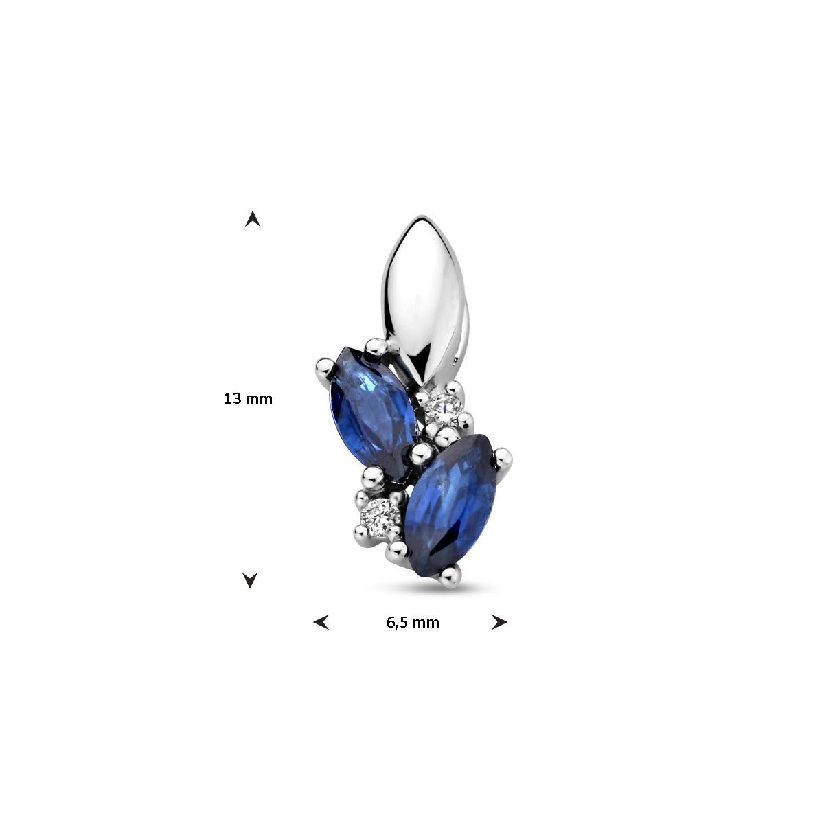 Fantasy Collection Hanger saffier en diamant 0.02ct h p1 13 mm 14K witgoud