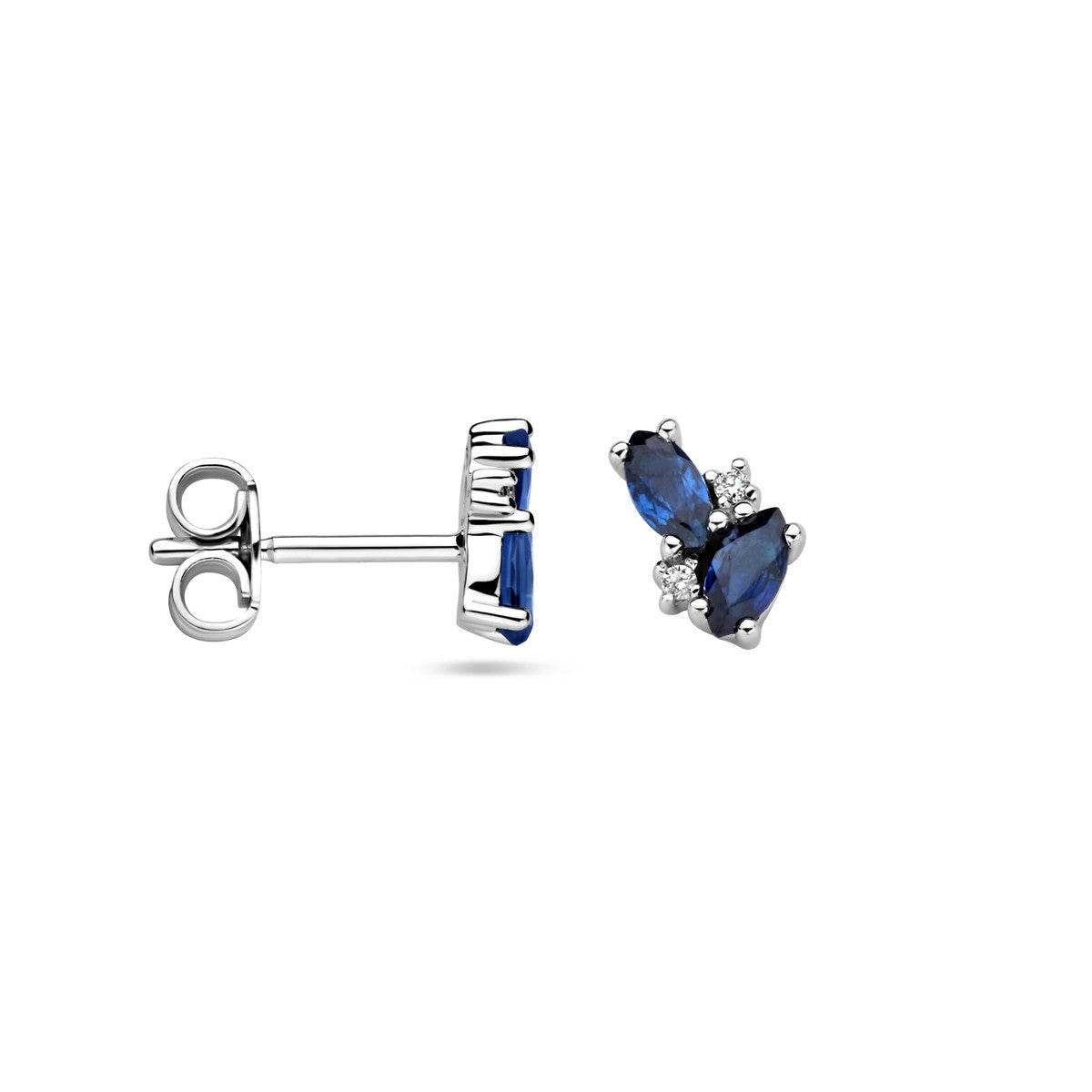 Fantasy Collection Oorbellen saffier en diamant 0.02ct (2x 0.01ct) h p1 14K witgoud