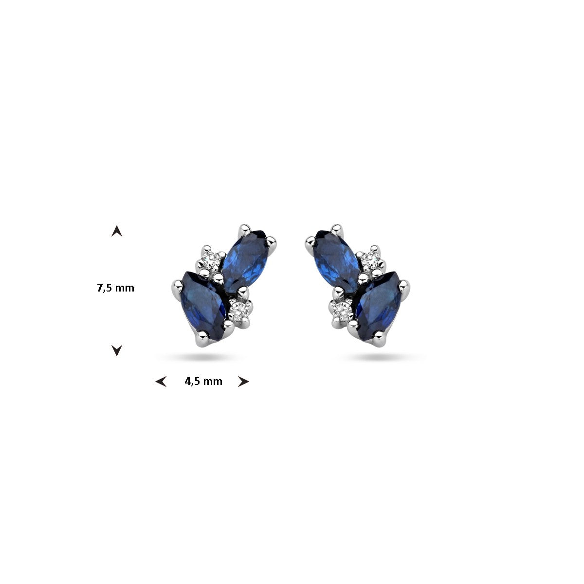 Fantasy Collection Oorbellen saffier en diamant 0.02ct (2x 0.01ct) h p1 14K witgoud
