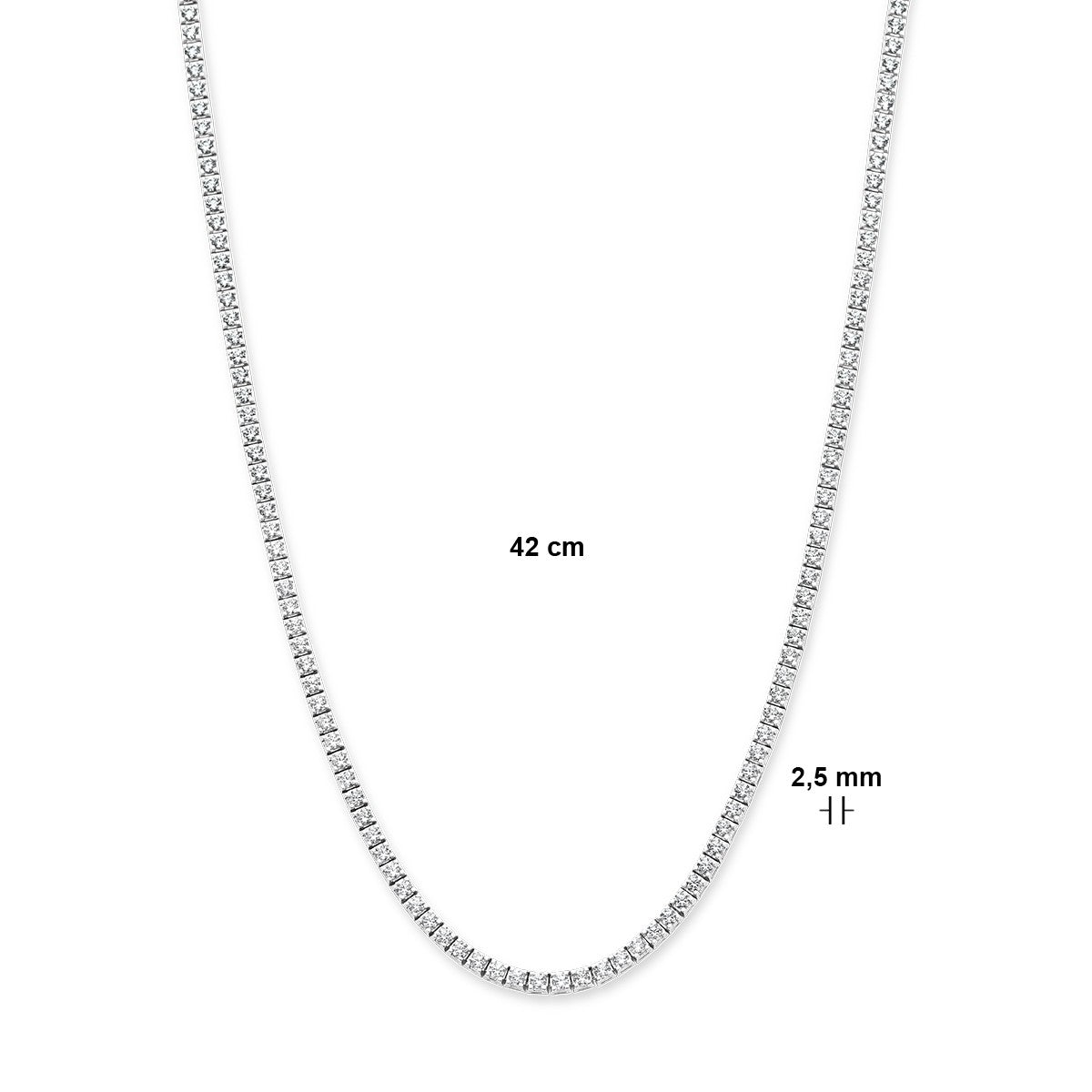 Fantasy Collection Tenniscollier lab grown diamant 5.00ct g si 2,5 mm 42 cm 14K witgoud