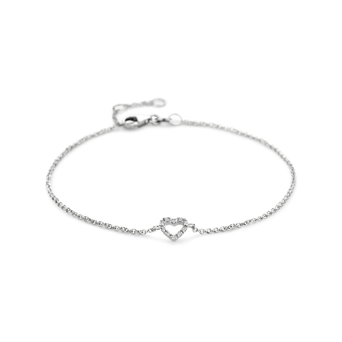 Fantasy Collection Armband hart en diamant 16,5 - 17,5 - 18,5 cm 0.04ct h si 14K witgoud