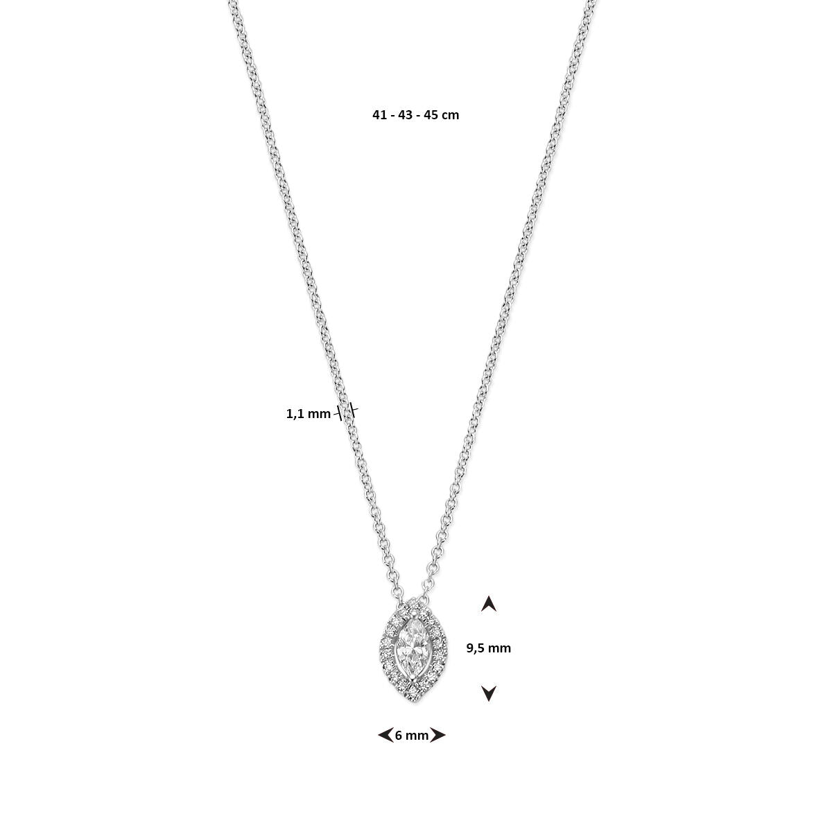 Fantasy Collection Collier diamant 0.25ct h si 41 - 43 - 45 cm 14K witgoud