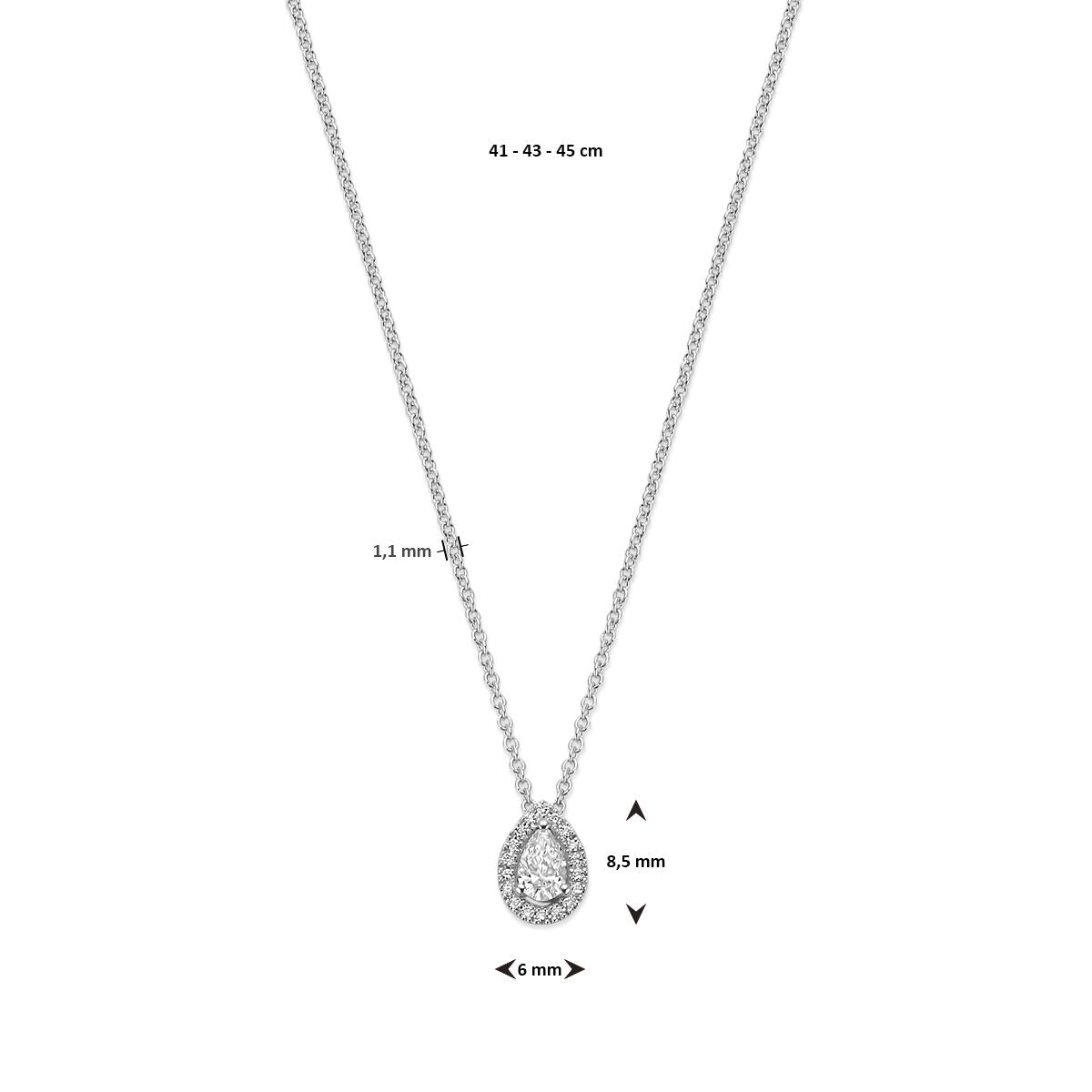 Fantasy Collection Collier druppel diamant 0.25ct h si 41 - 43 - 45 cm 14K witgoud