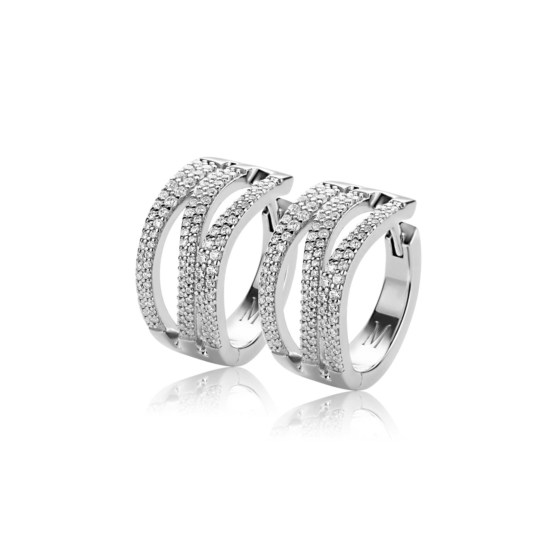 Mart Visser by ZINZI zilveren oorbellen met luxe scharniersluiting glad 18 mm witte zirkonia's MVO26