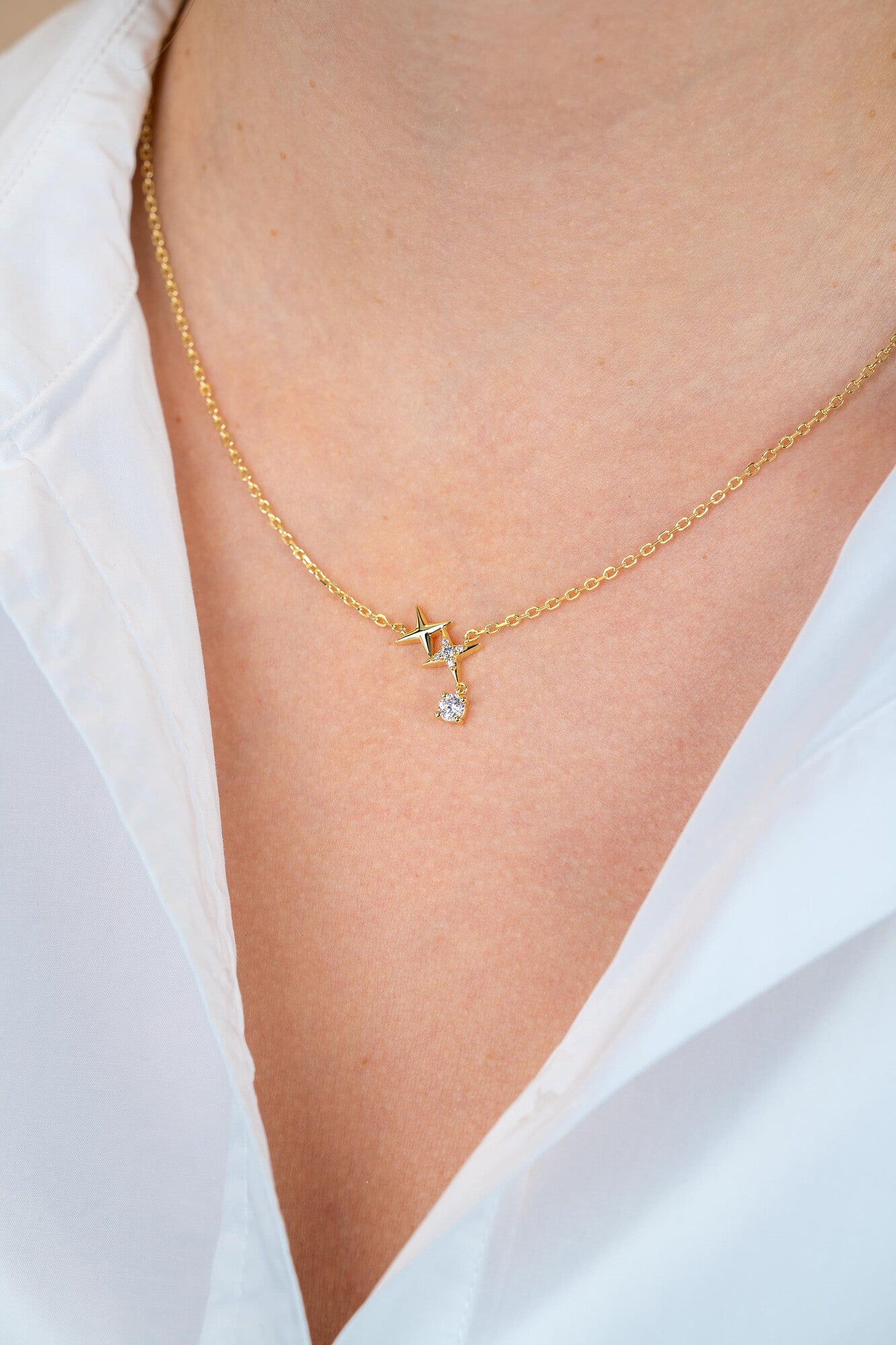 ZINZI Verguld Zilveren Ketting met Witte Zirkonia ZIC2837