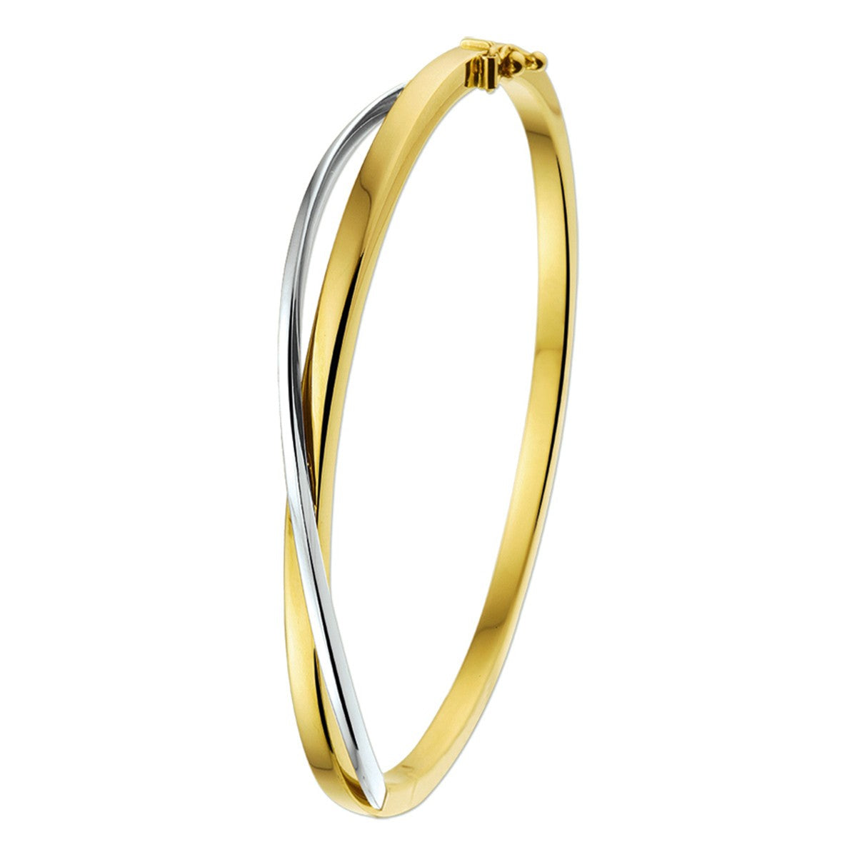 Fantasy Collection Bangle scharnier vlakke buis 3 x 60 mm 14K bicolor goud