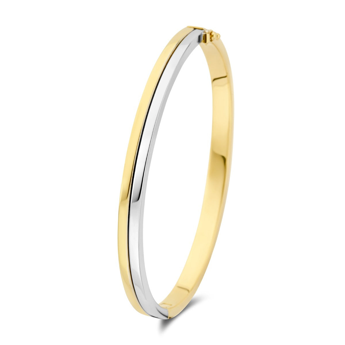 Fantasy Collection Bangle scharnier vlakke buis 5 mm 14K bicolor goud