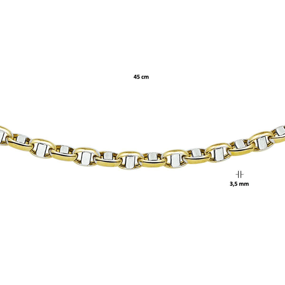 Fantasy Collection Collier jasseron ovaal met balkje 3,5 mm 45 cm 14K bicolor goud