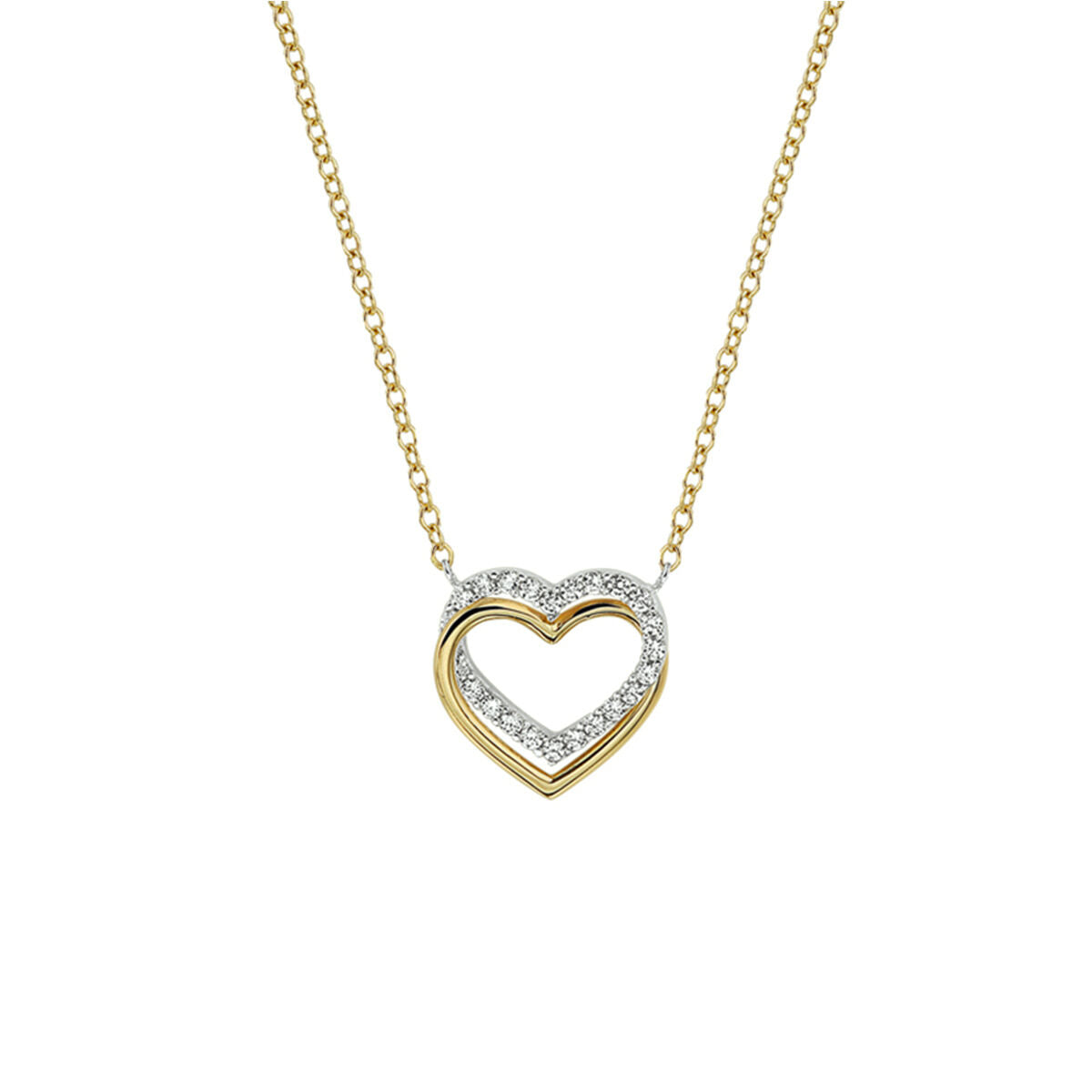 Fantasy Collection Collier hart zirkonia 40 - 42 - 44 cm 14K bicolor goud