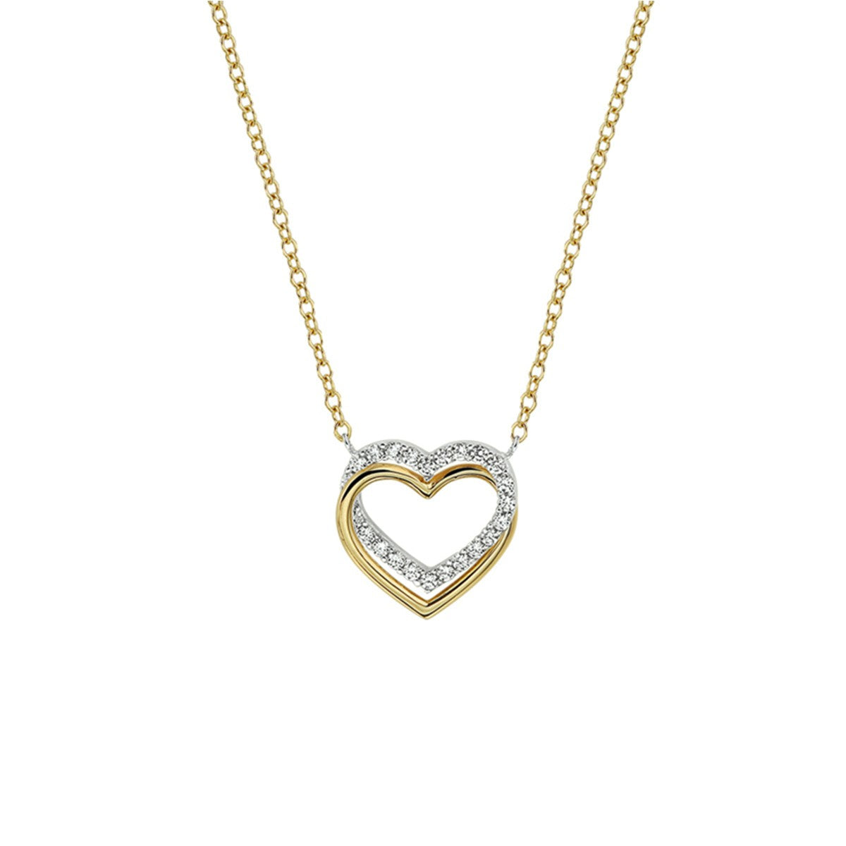 Fantasy Collection Collier hart zirkonia 40 - 42 - 44 cm 14K bicolor goud