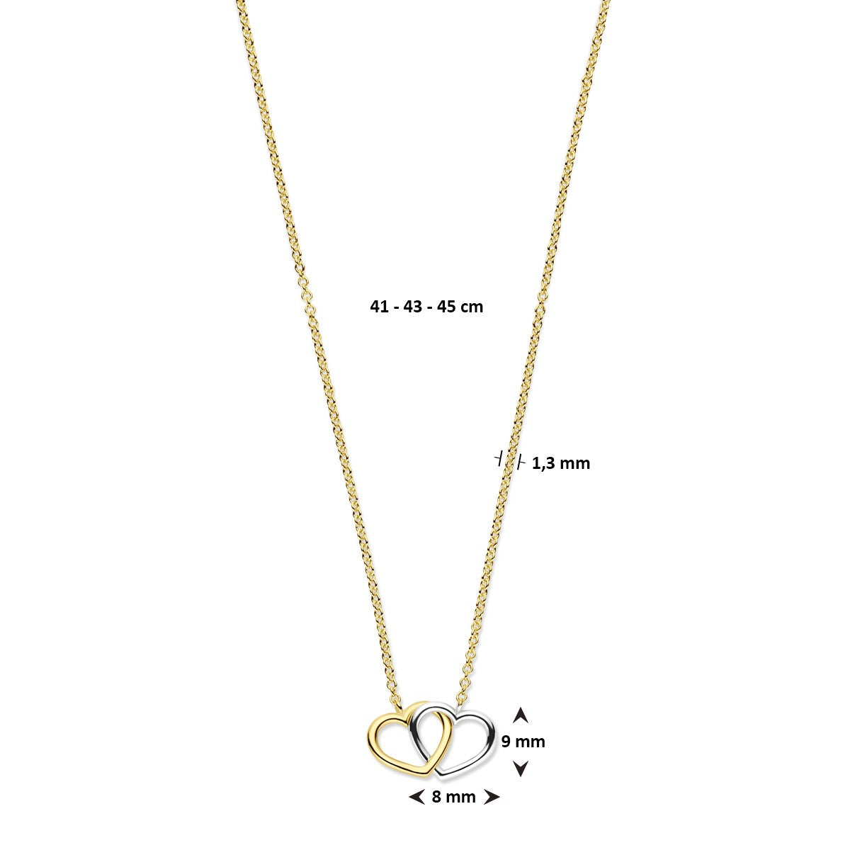 Fantasy Collection Collier hartjes 41 - 43 - 45 cm 14K bicolor goud