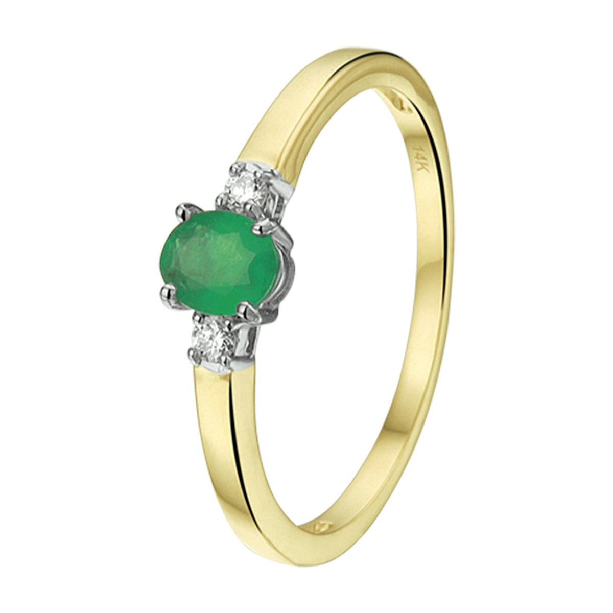 Fantasy Collection Ring smaragd en diamant 0.05ct h si 14K bicolor goud