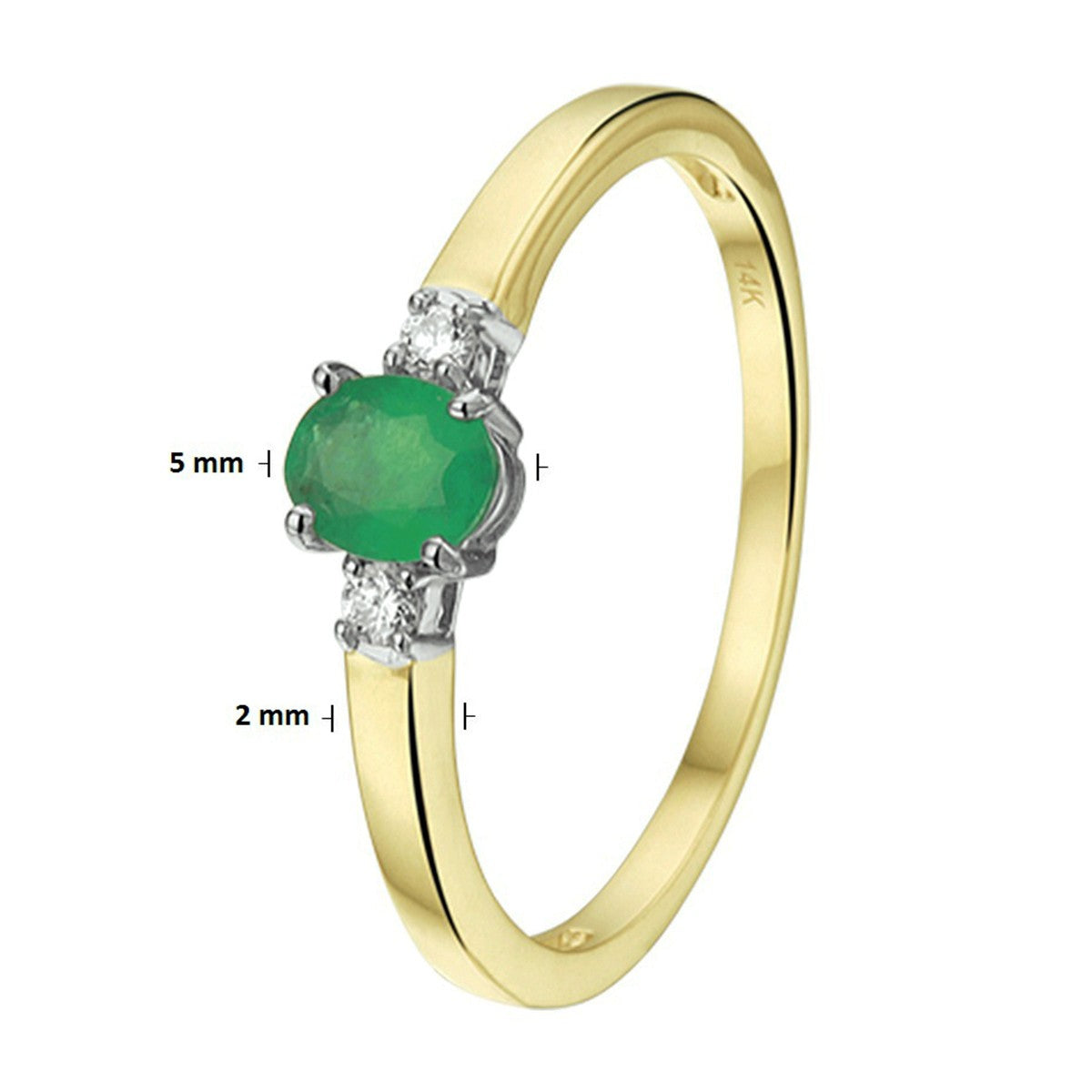 Fantasy Collection Ring smaragd en diamant 0.05ct h si 14K bicolor goud