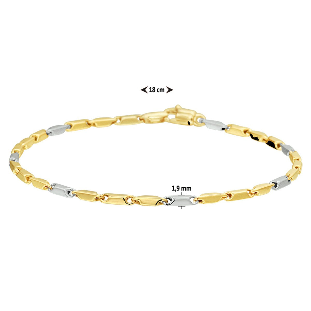 Fantasy Collection Staafjes 1,9 mm 14K bicolor goud armband