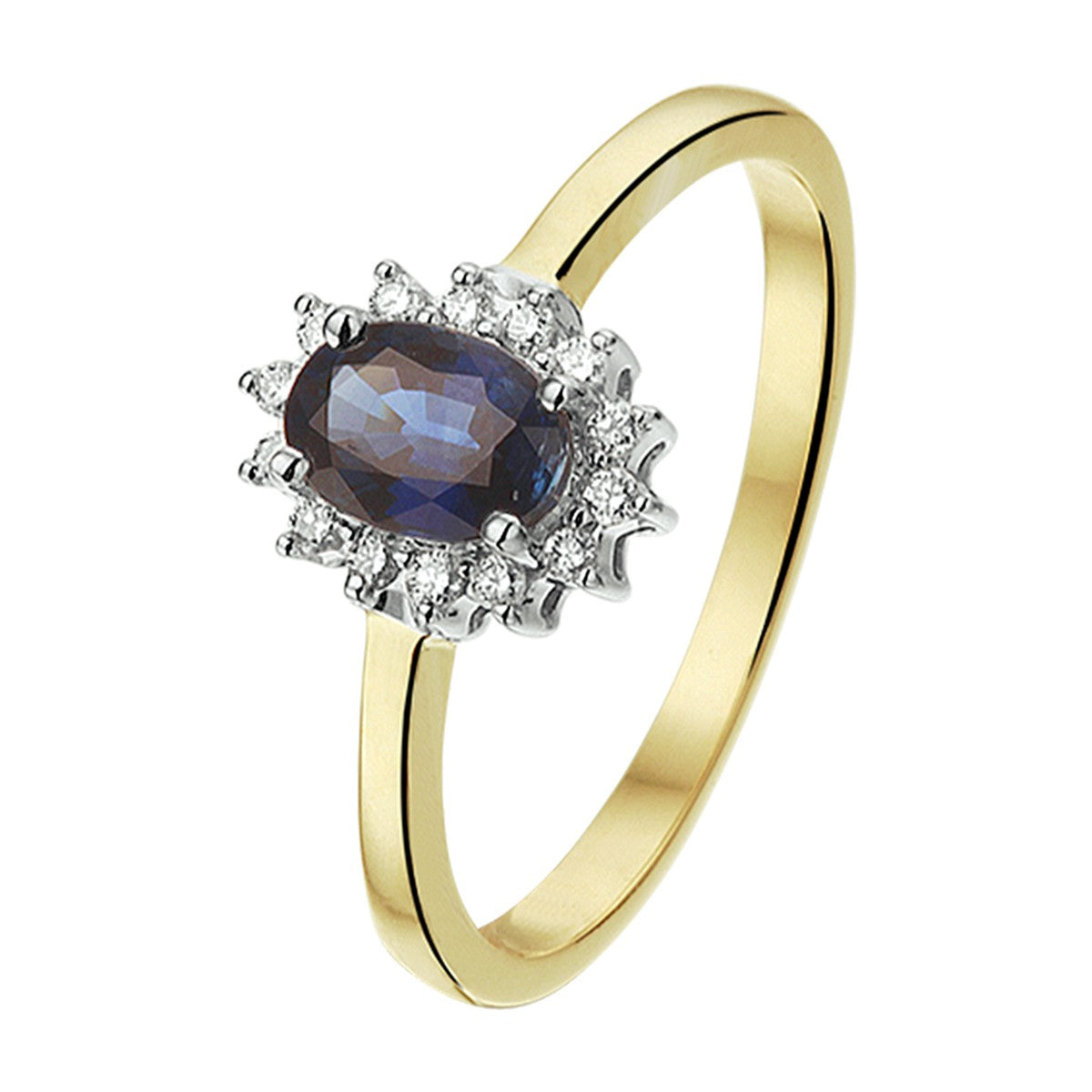 Fantasy Collection Ring saffier en diamant 0.10ct h si halo 14K bicolor goud