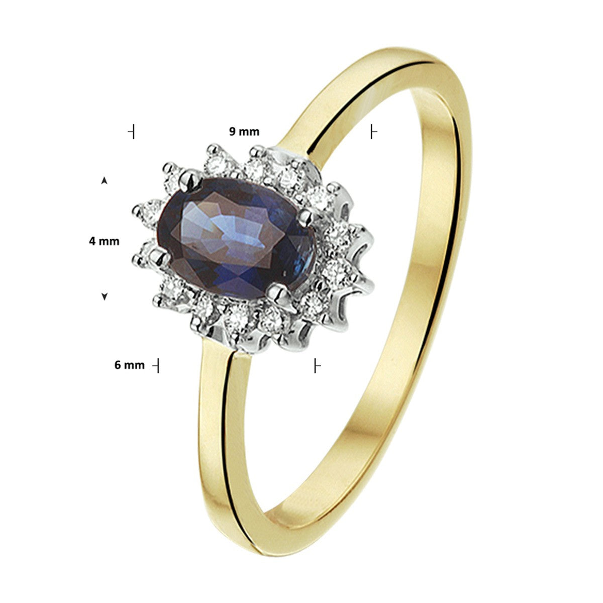 Fantasy Collection Ring saffier en diamant 0.10ct h si halo 14K bicolor goud