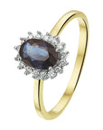 14K Bicolor Geel- En Witgoud Geel/Wit Ring Saffier Diamant 0.11Ct H Si Halo 4208178 - PansiteNederland.nl