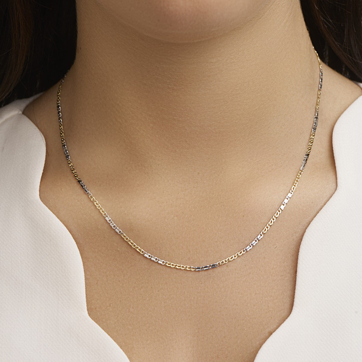 Fantasy Collection Collier valkenoog met tussenstuk 2,1 mm 45 cm 14K bicolor goud