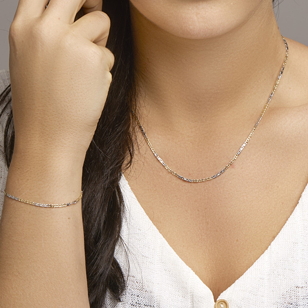 Fantasy Collection Collier valkenoog met tussenstuk 2,1 mm 45 cm 14K bicolor goud