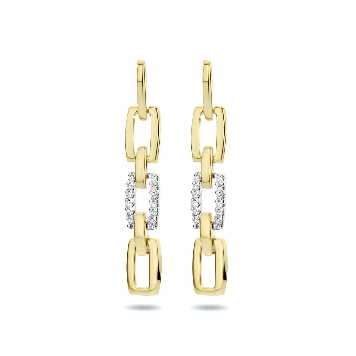 Fantasy Collection Hangende oorbellen diamant 0.10ct (2x0.05ct) h si 14K bicolor goud