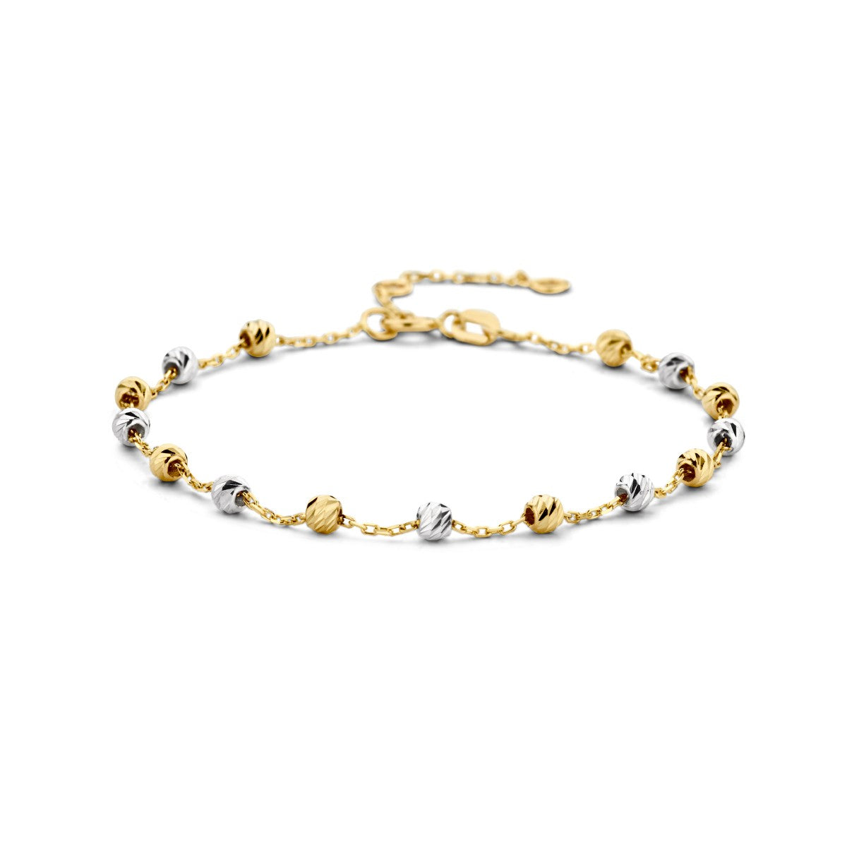 Fantasy Collection Armband bolletjes gediamanteerd 3,0 mm 16 - 17,5 - 19 cm 14K bicolor goud