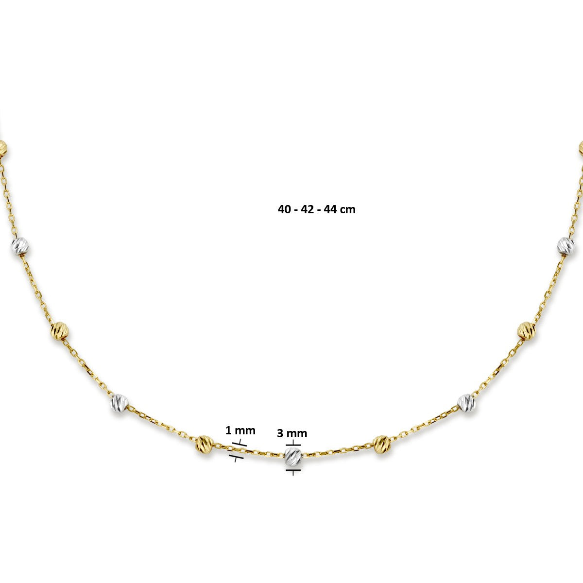 Fantasy Collection Collier bolletjes gediamanteerd 3,0 mm 40 - 42 - 44 cm 14K bicolor goud