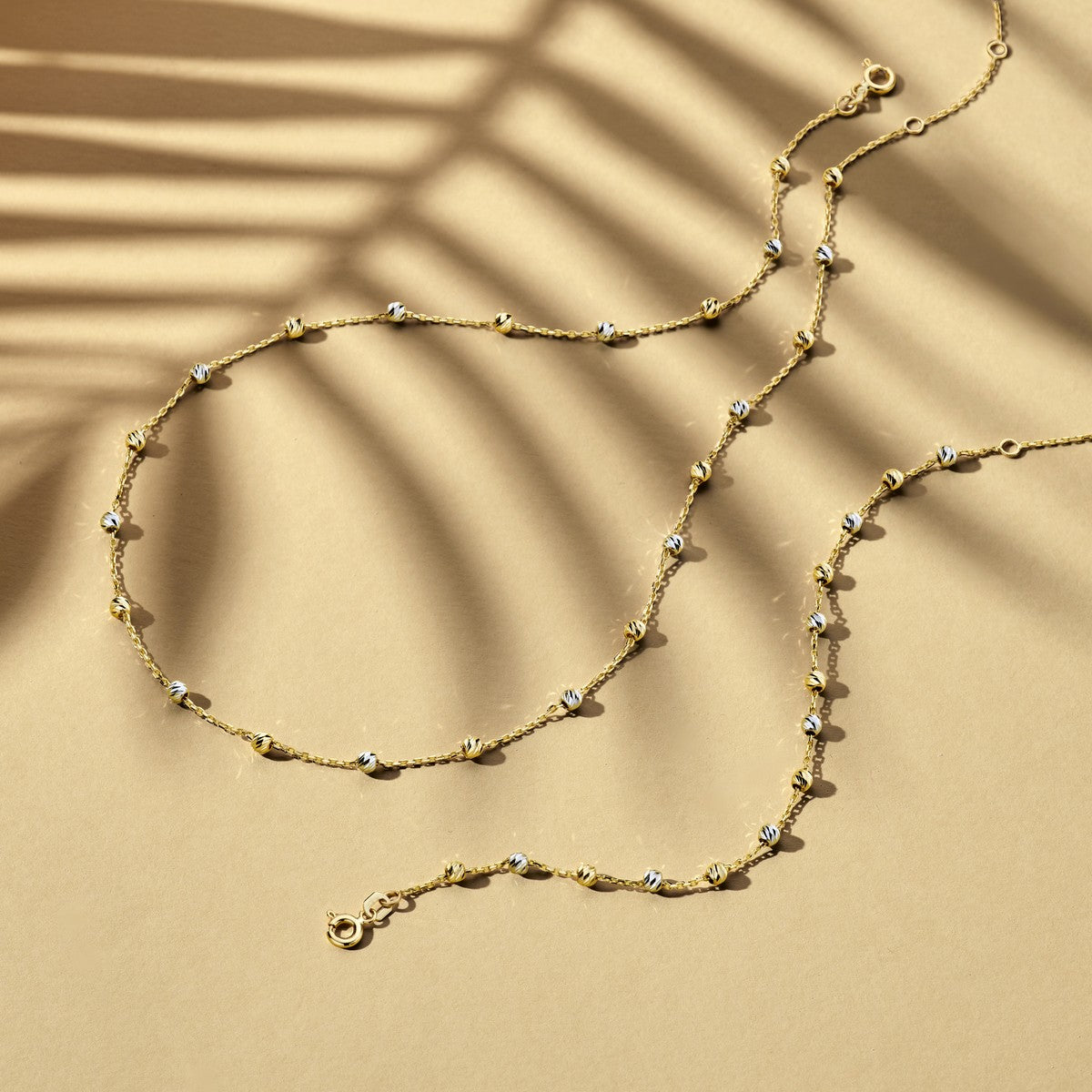 Fantasy Collection Collier bolletjes gediamanteerd 3,0 mm 40 - 42 - 44 cm 14K bicolor goud